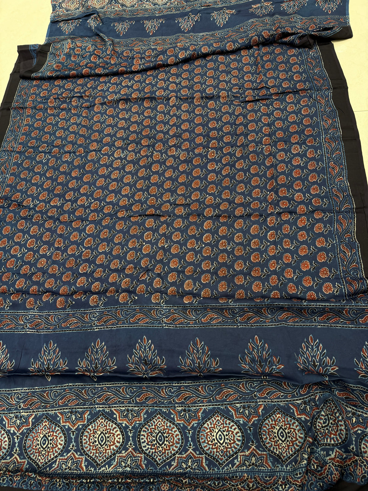 Blue Buttis Ajrakh Hand Block Print Pure Gajji Silk Dupatta