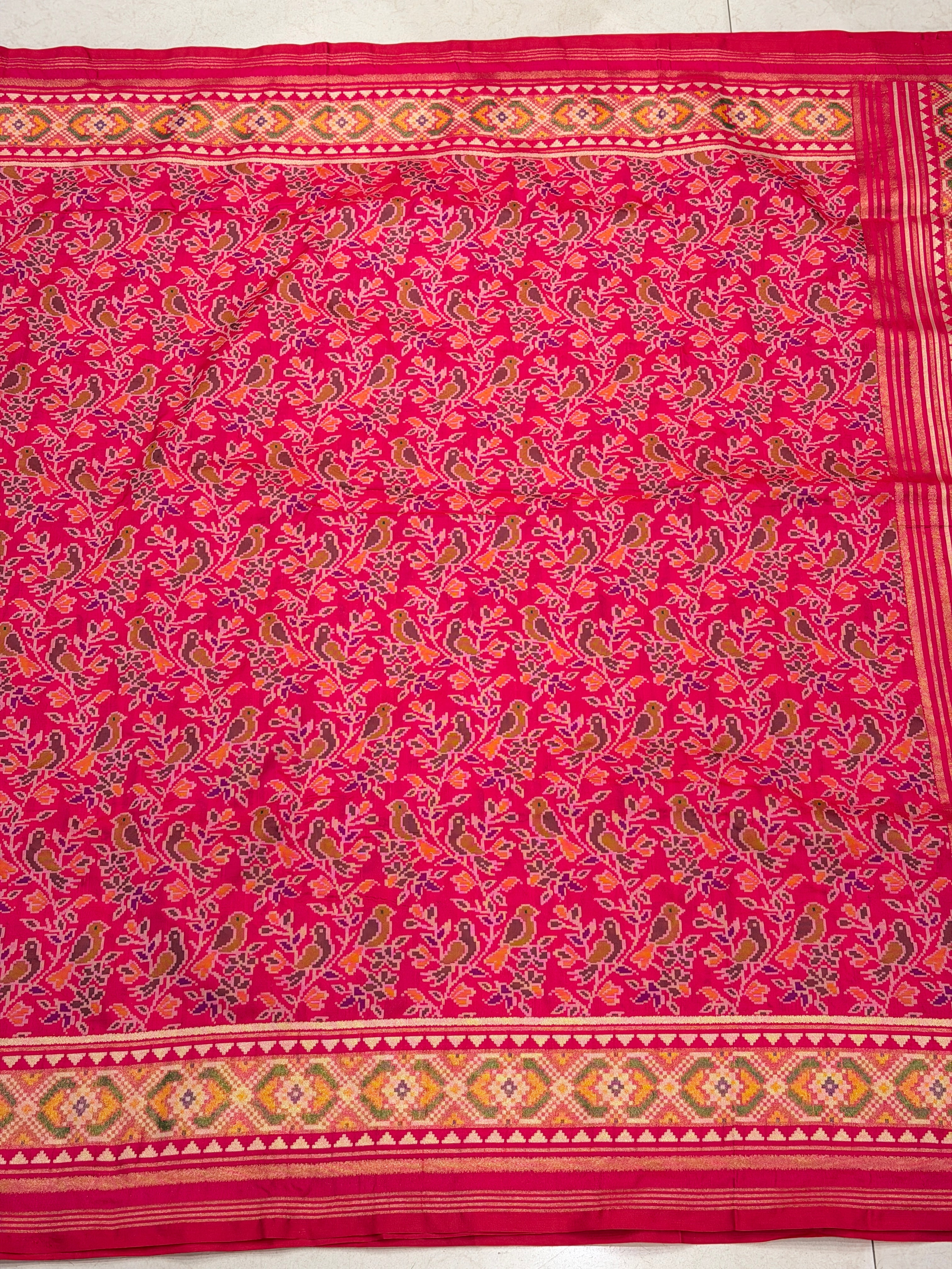 Rani Pink Popat Bhat Semi Silk Weaved Patan Patola Saree