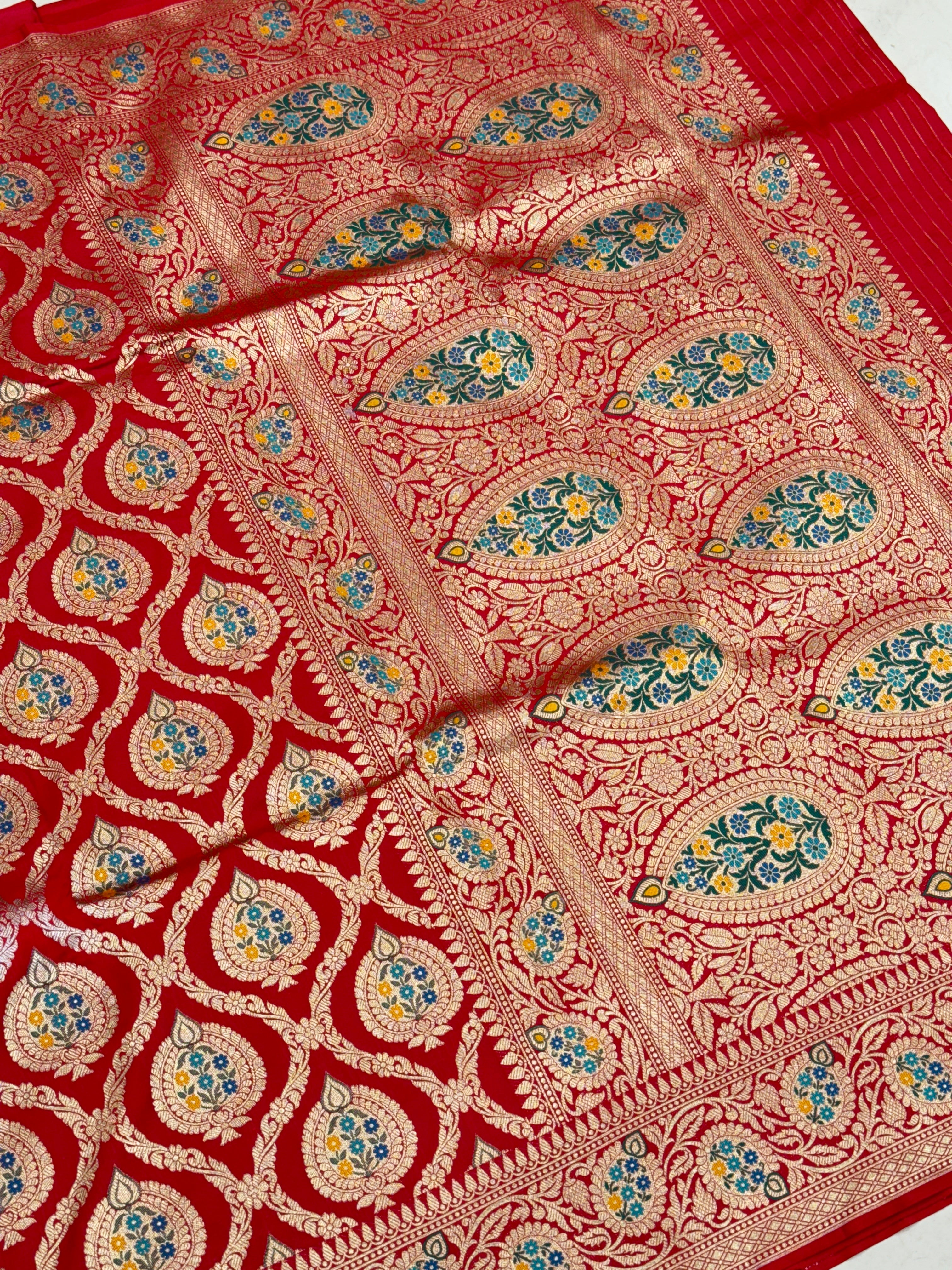 Red Banarasi Silk Meenakari Butta Saree
