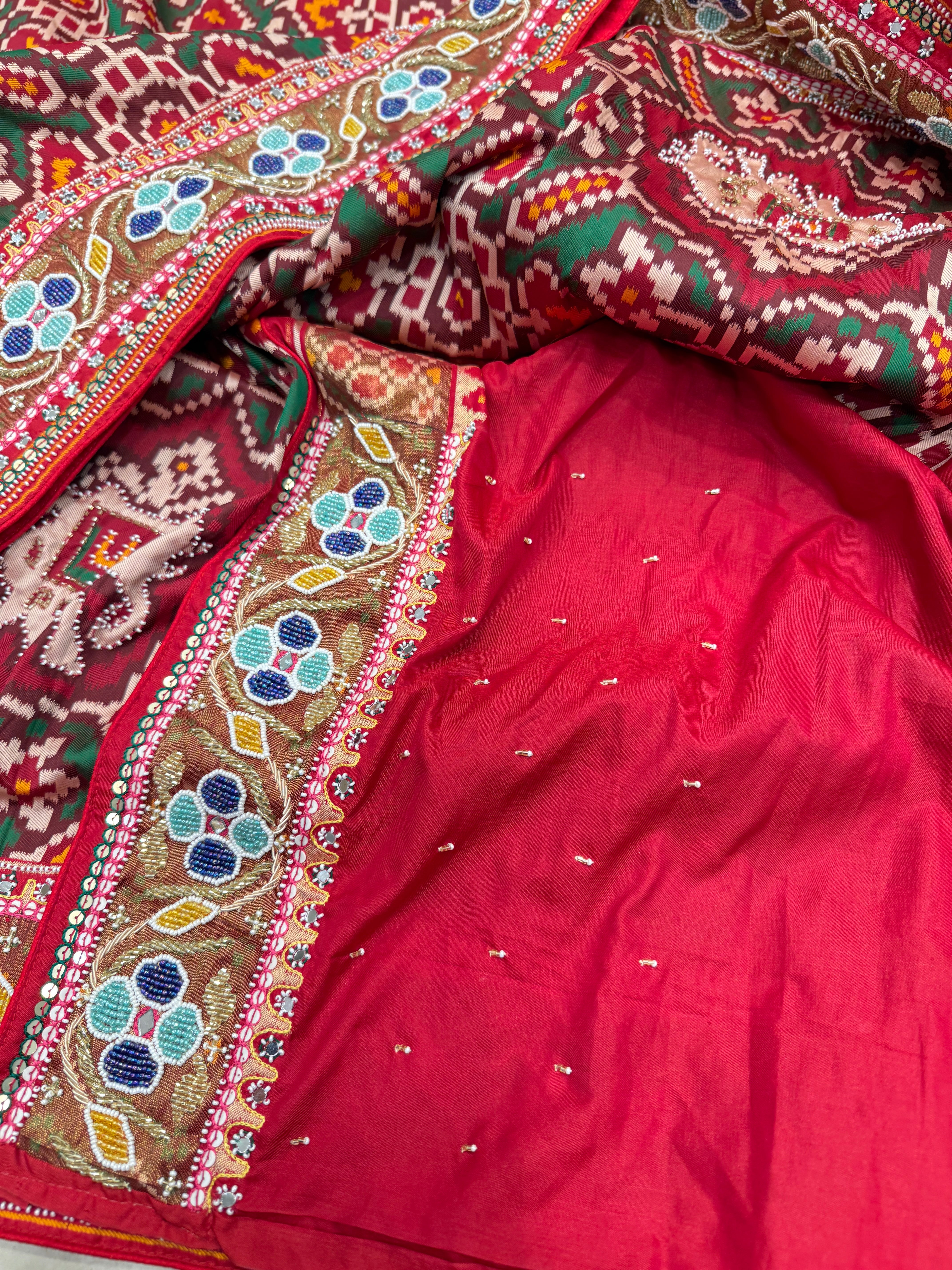 Maroon Patola Moti Zardosi Embroidery Saree