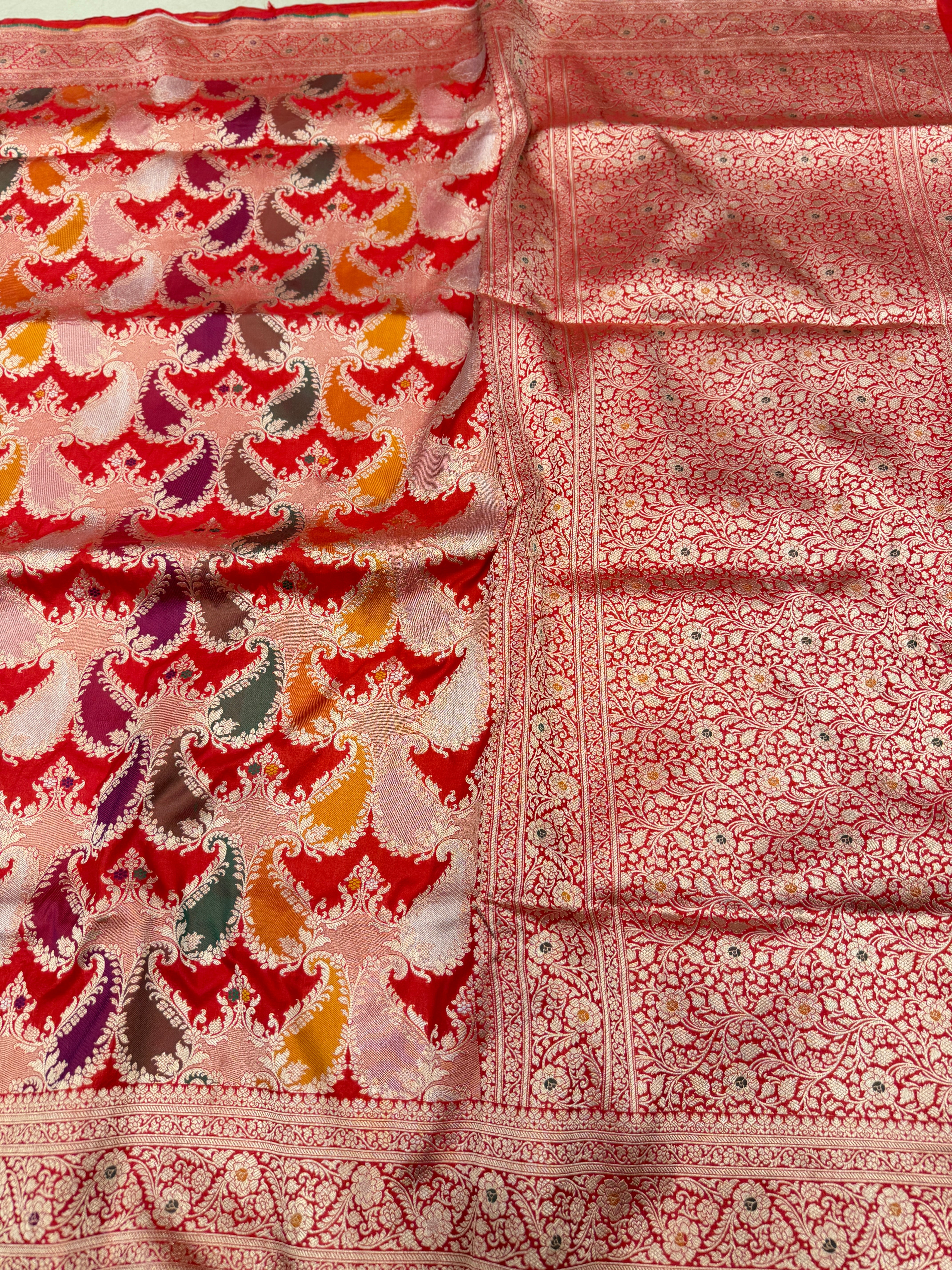 Red Rani Banarasi Rangkat Handloom Katan Silk Saree