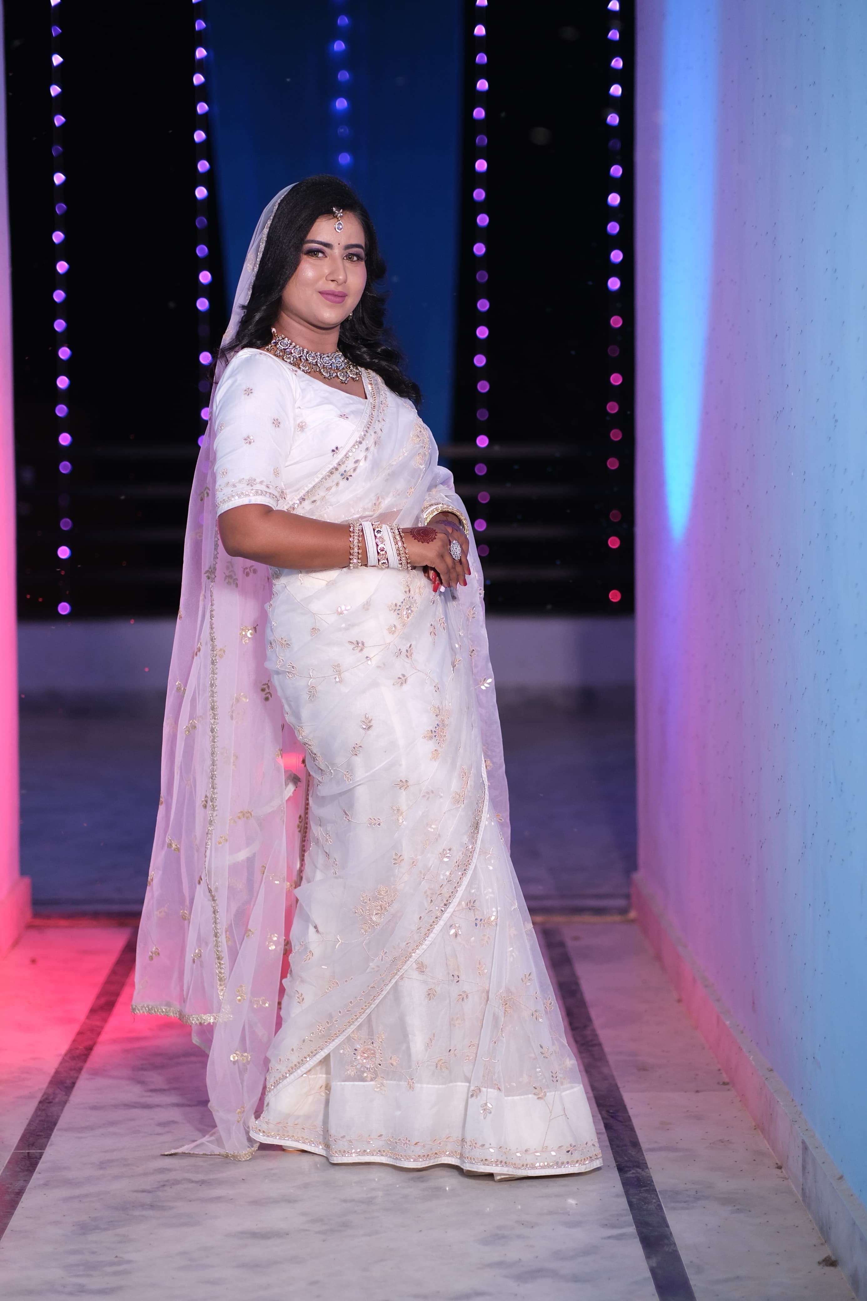 White Organza Alia Bhatt Inspired Embroidery Saree