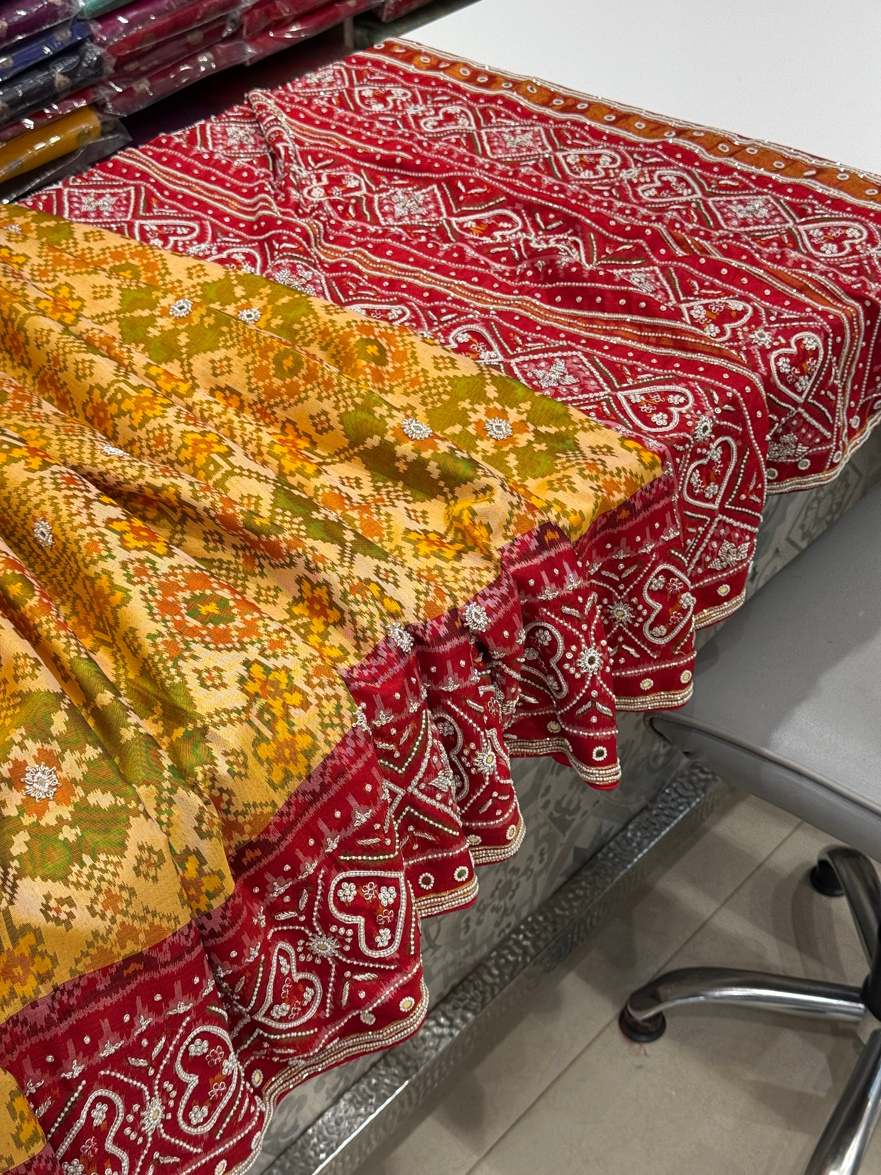 Mustard Yellow Pure Silk Patola Zardosi Hand Embroidery Saree