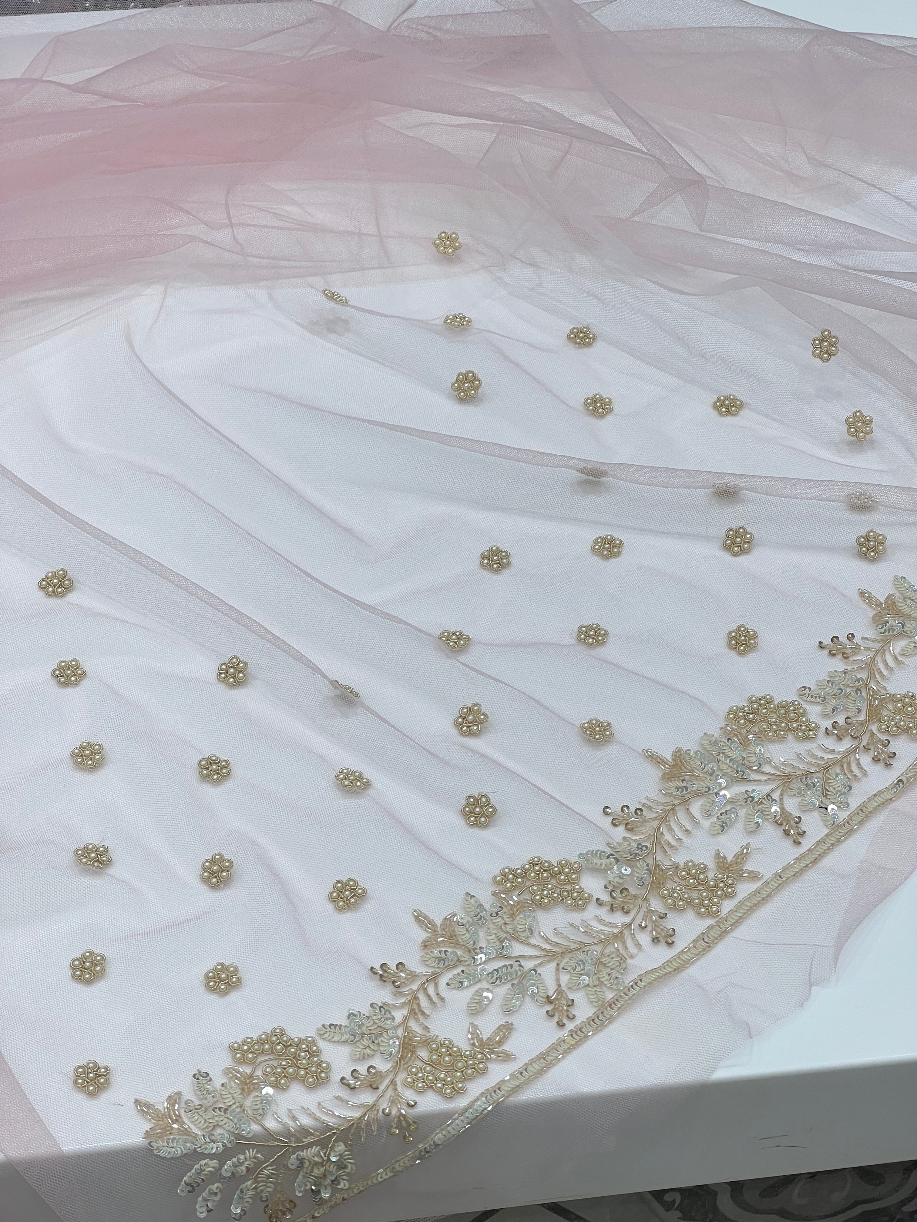 Pink Soft Net Floral Jaal Hand Embroidery Saree