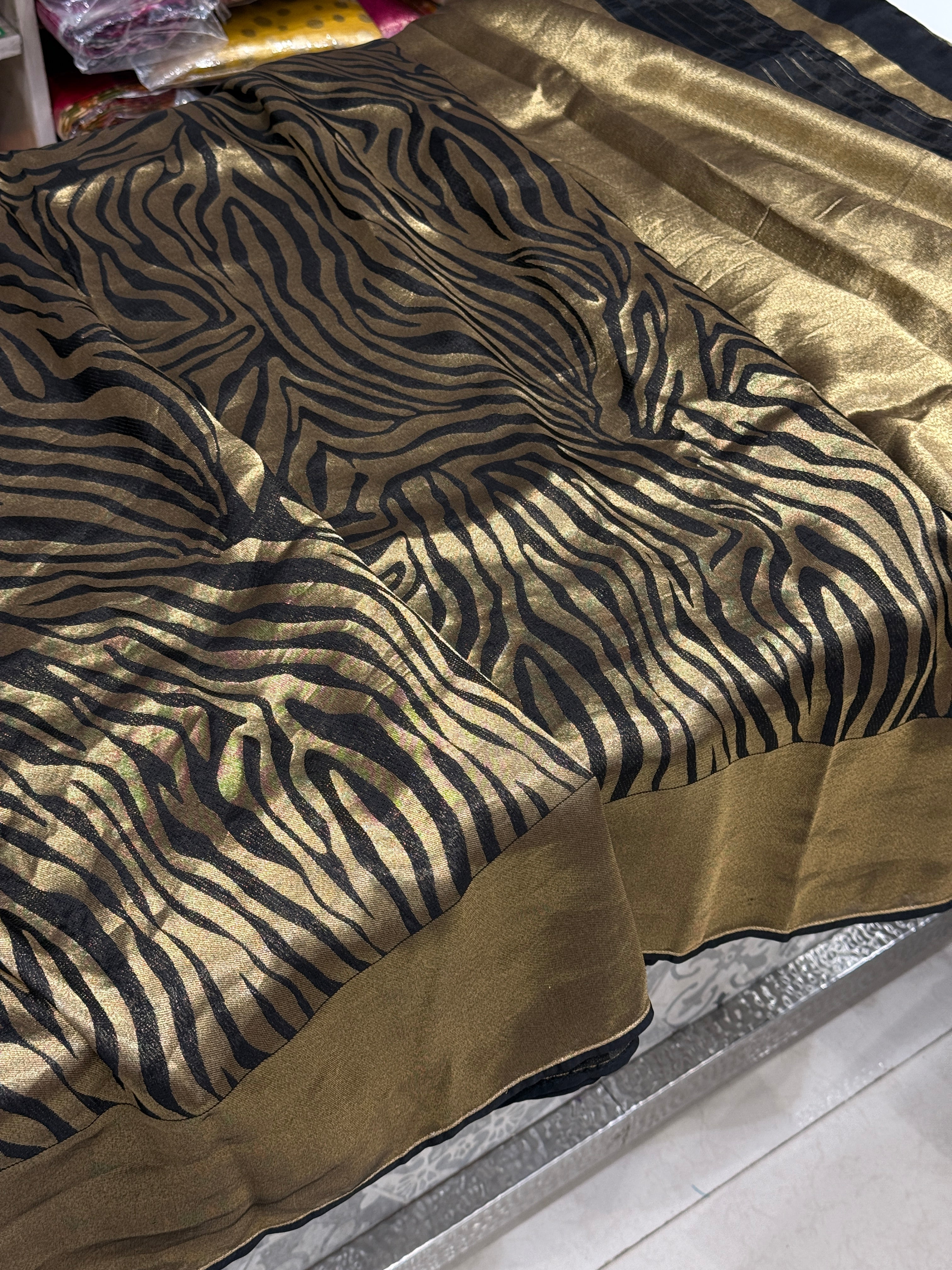 Black Munga Tissue Silk Contemporary Tiger Weave Banarasi Saree