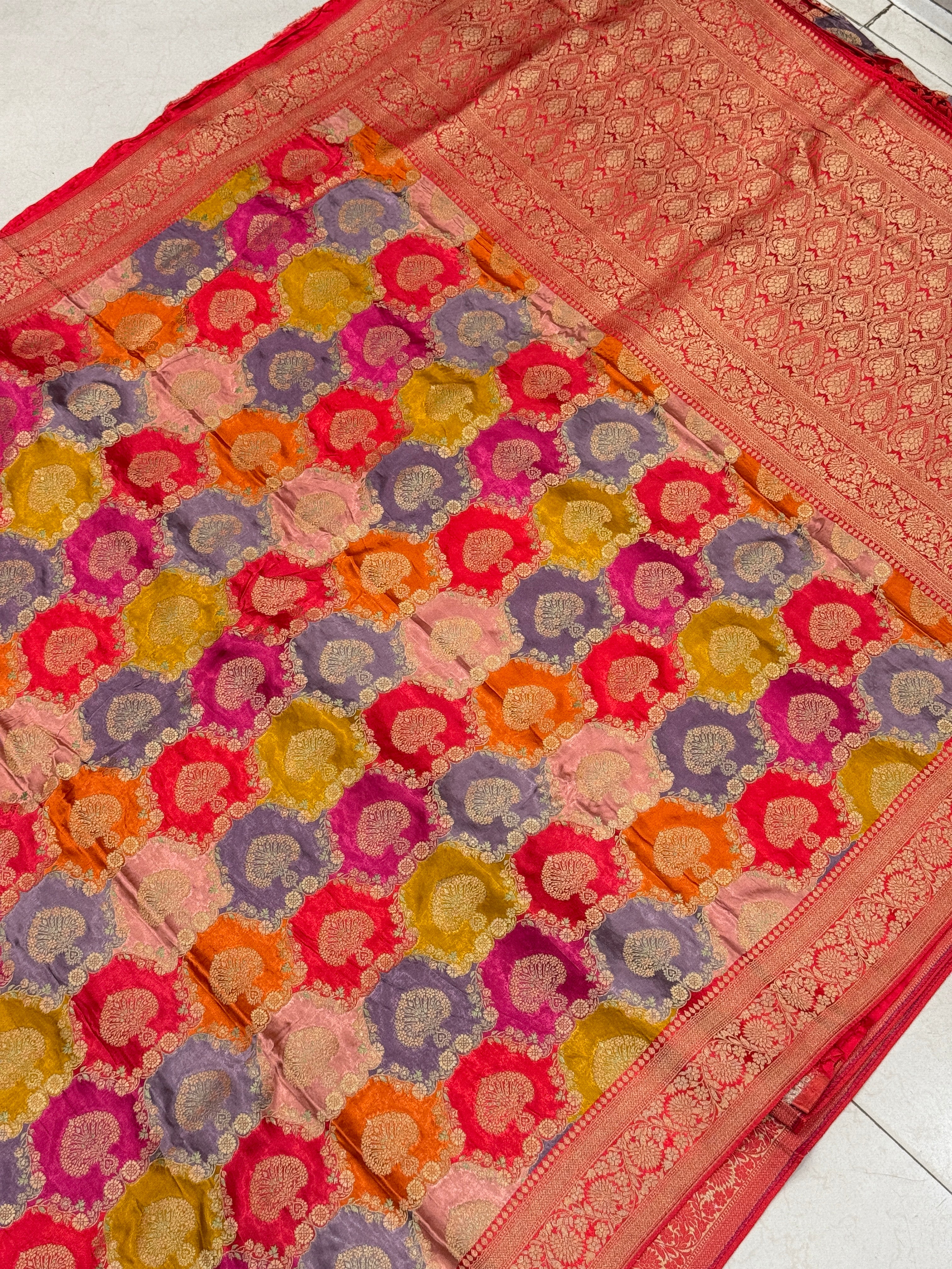 Yellow Rani Butta Banarasi Modal Satin Rangkat Saree