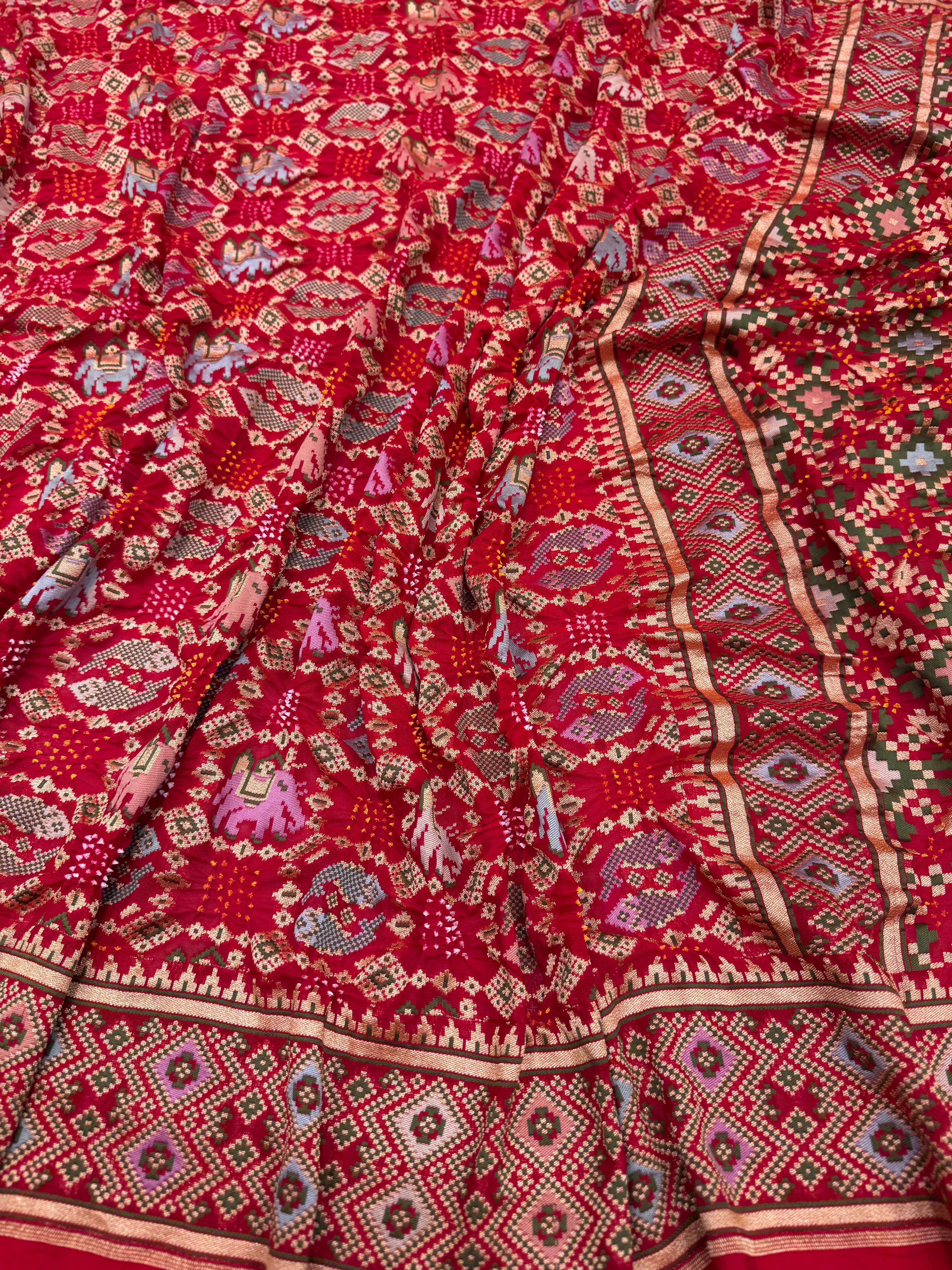 Red Meenakari Patola Bandhej Saree
