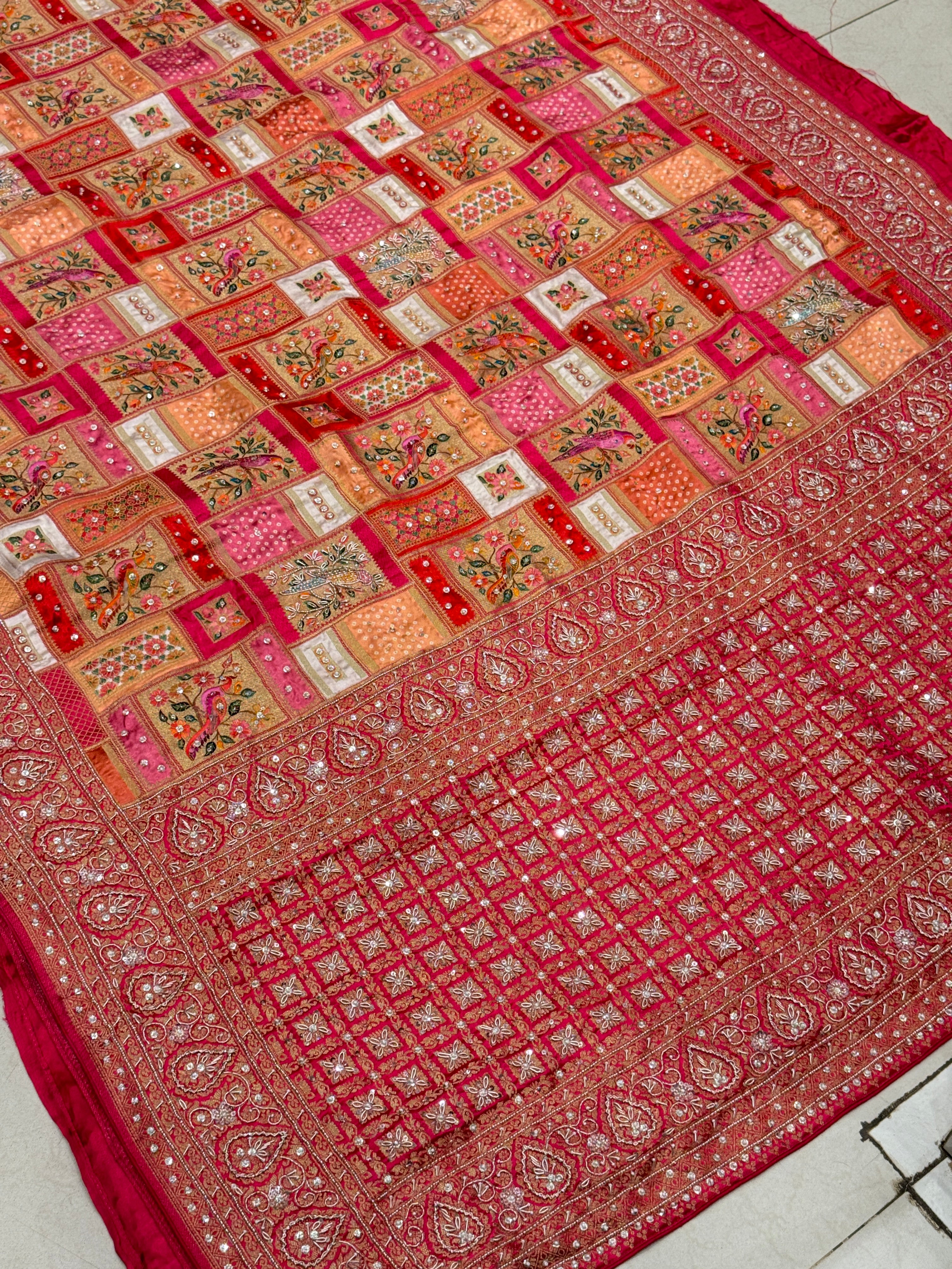 Banarasi Modal Rangkat Peacock Check Hand Embroidery Saree