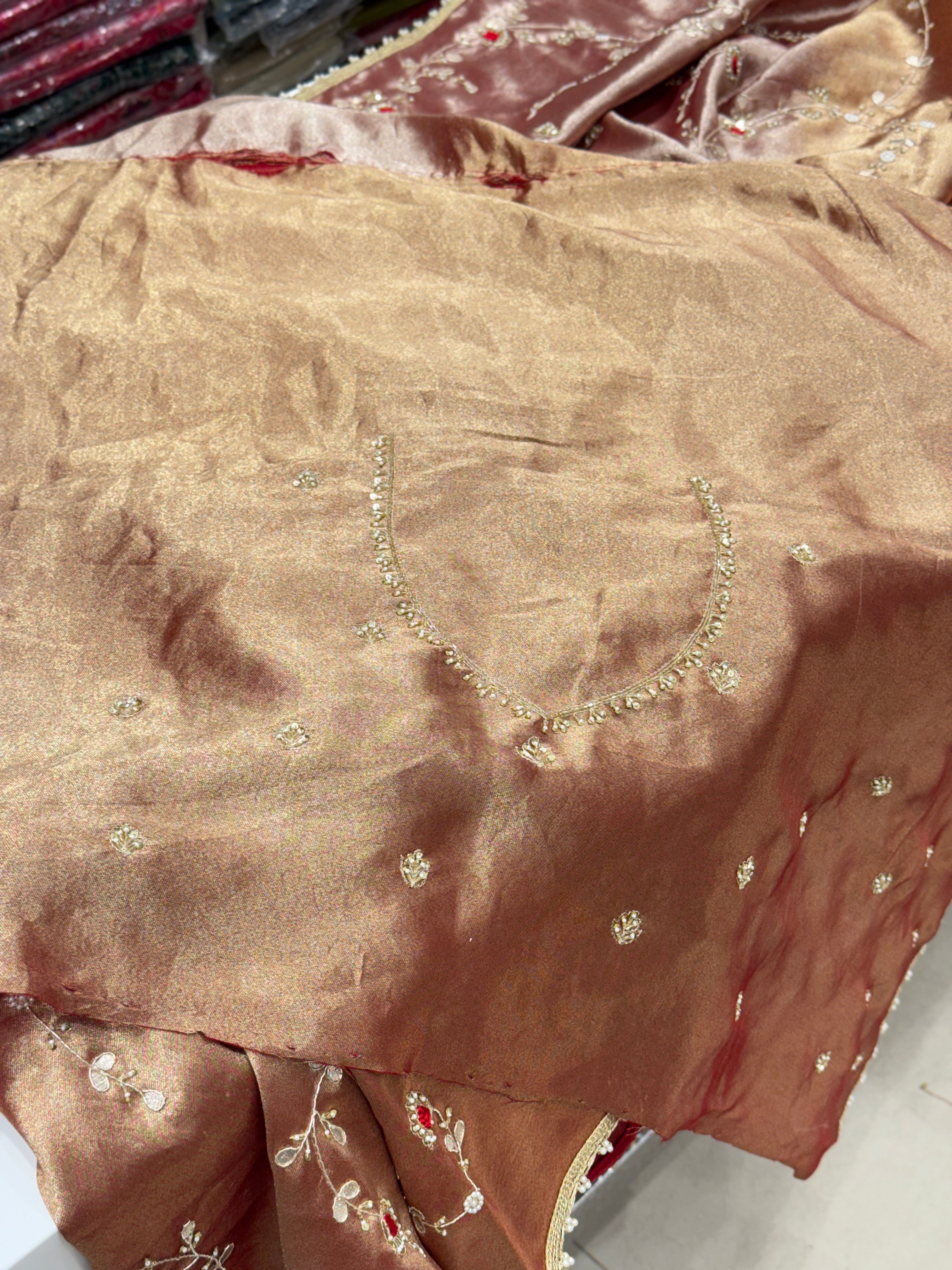 Red Tissue Zardosi Gota Resham Hand Embroidery Jaal Saree