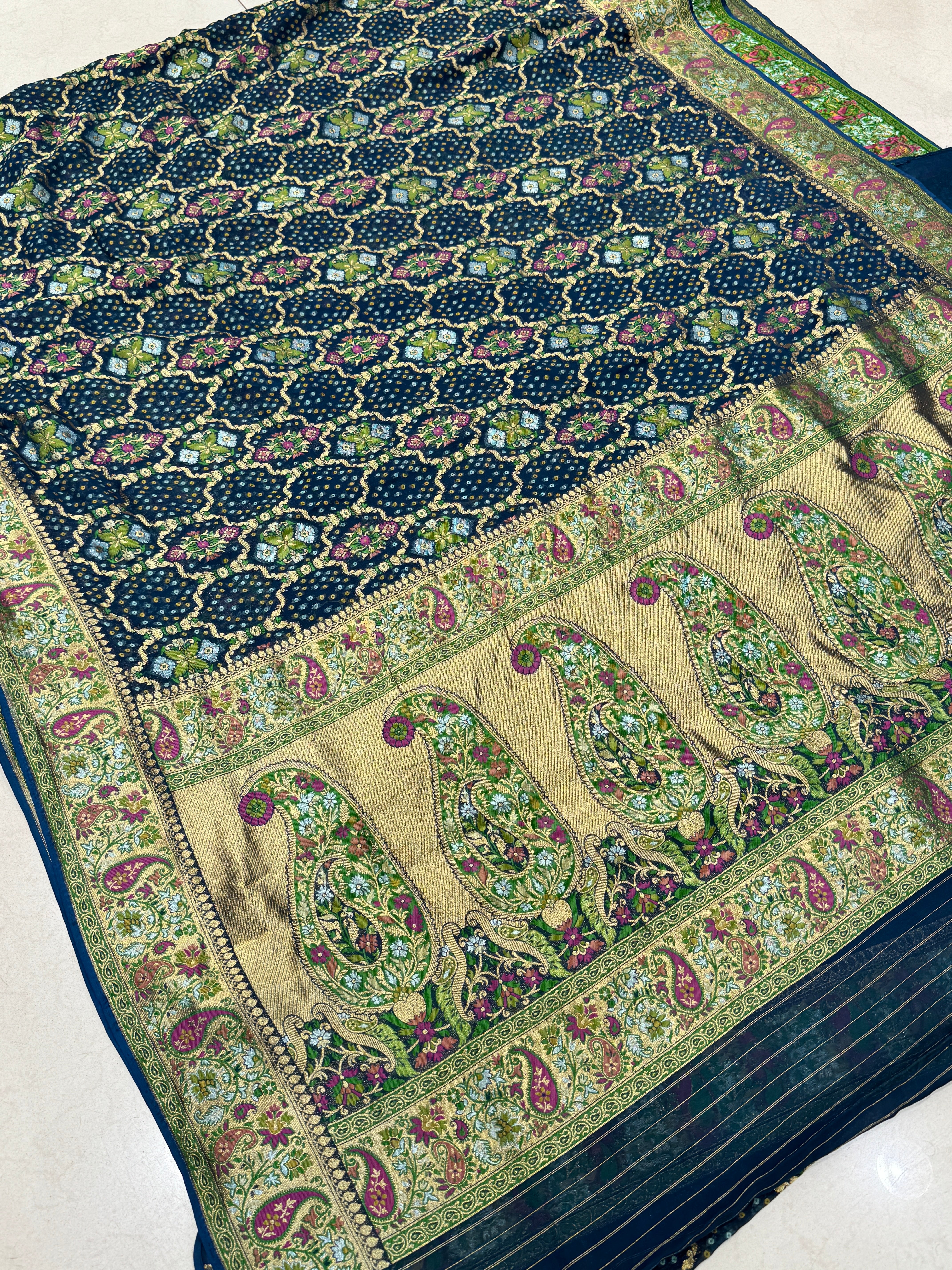 Blue Weaved Bandhej Meenakari Saree