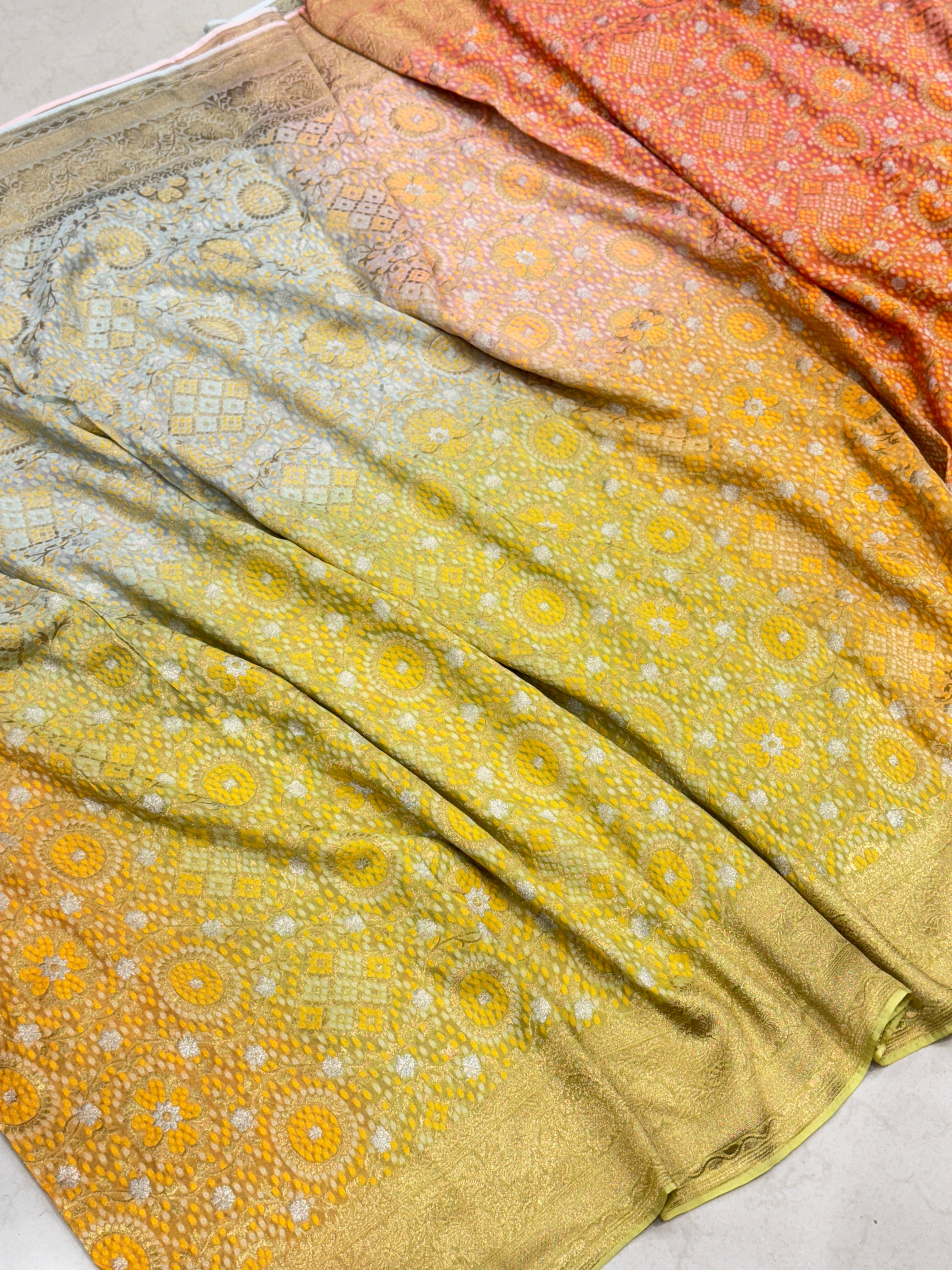 Six Shade Woven Bandhej Georgette Banarasi Saree