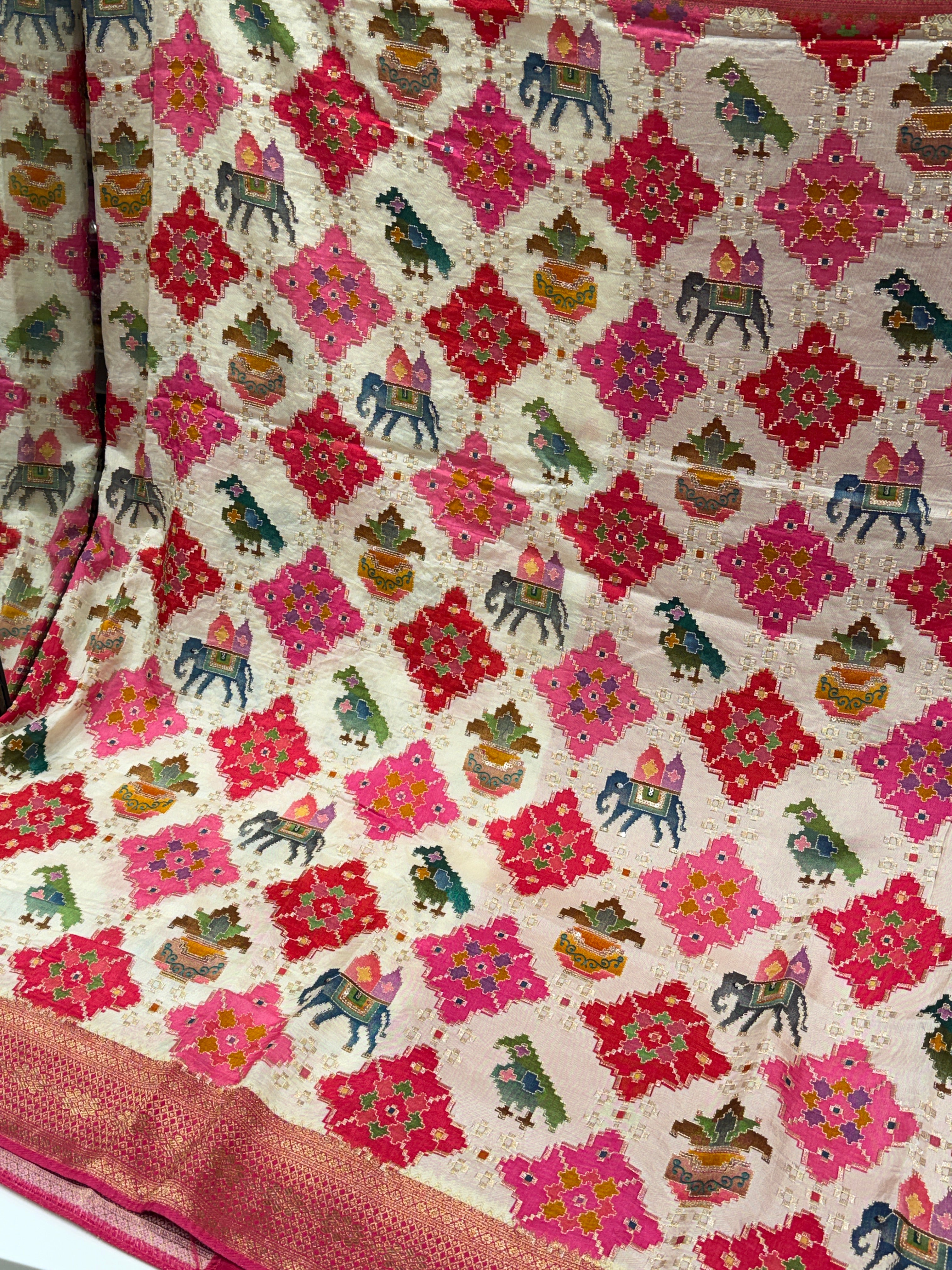 Beige Banarasi Munga Patola Style With Pita Embroidery