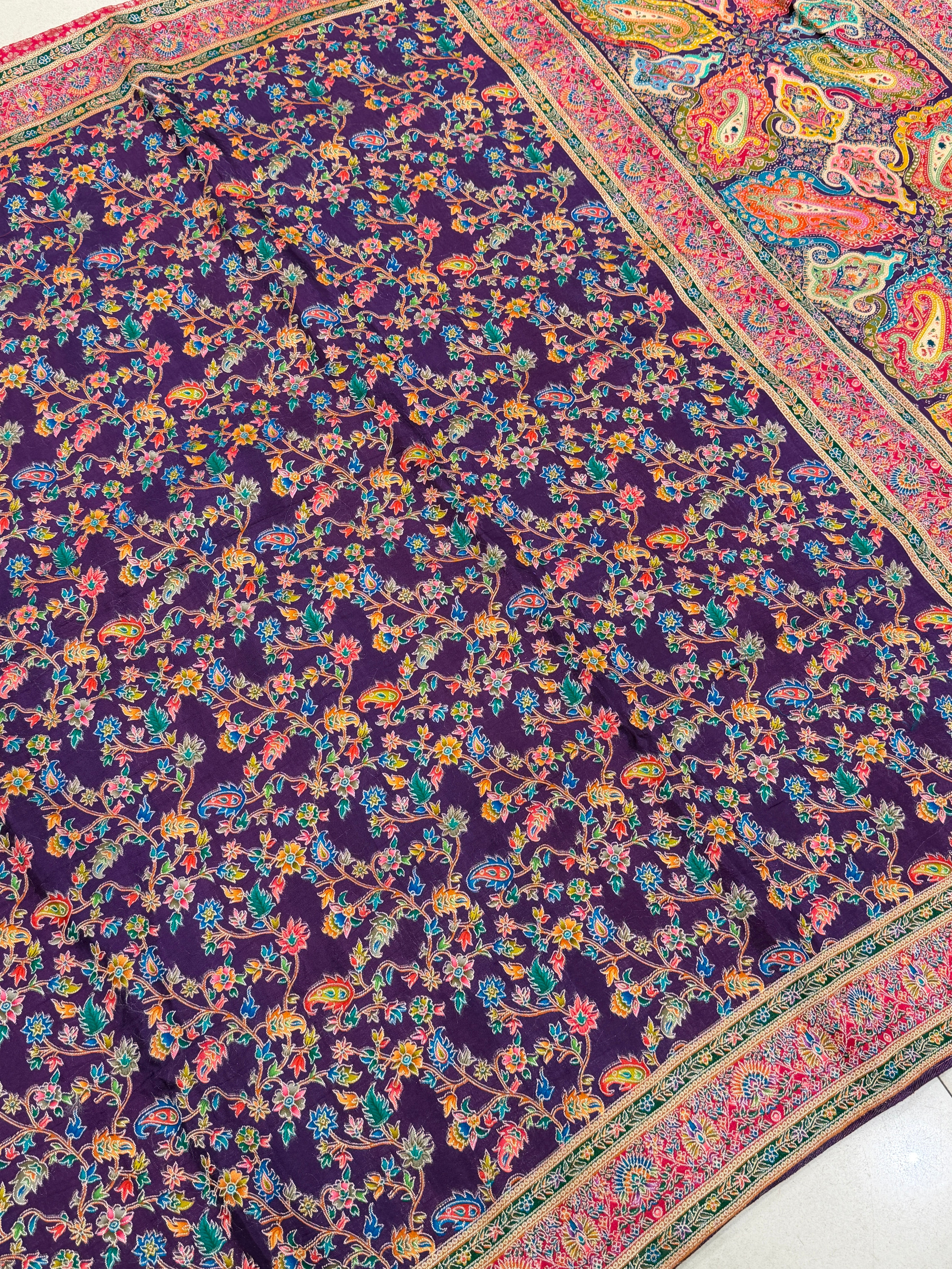 Violet Weaved Pashmina Style Multi Colour Saree