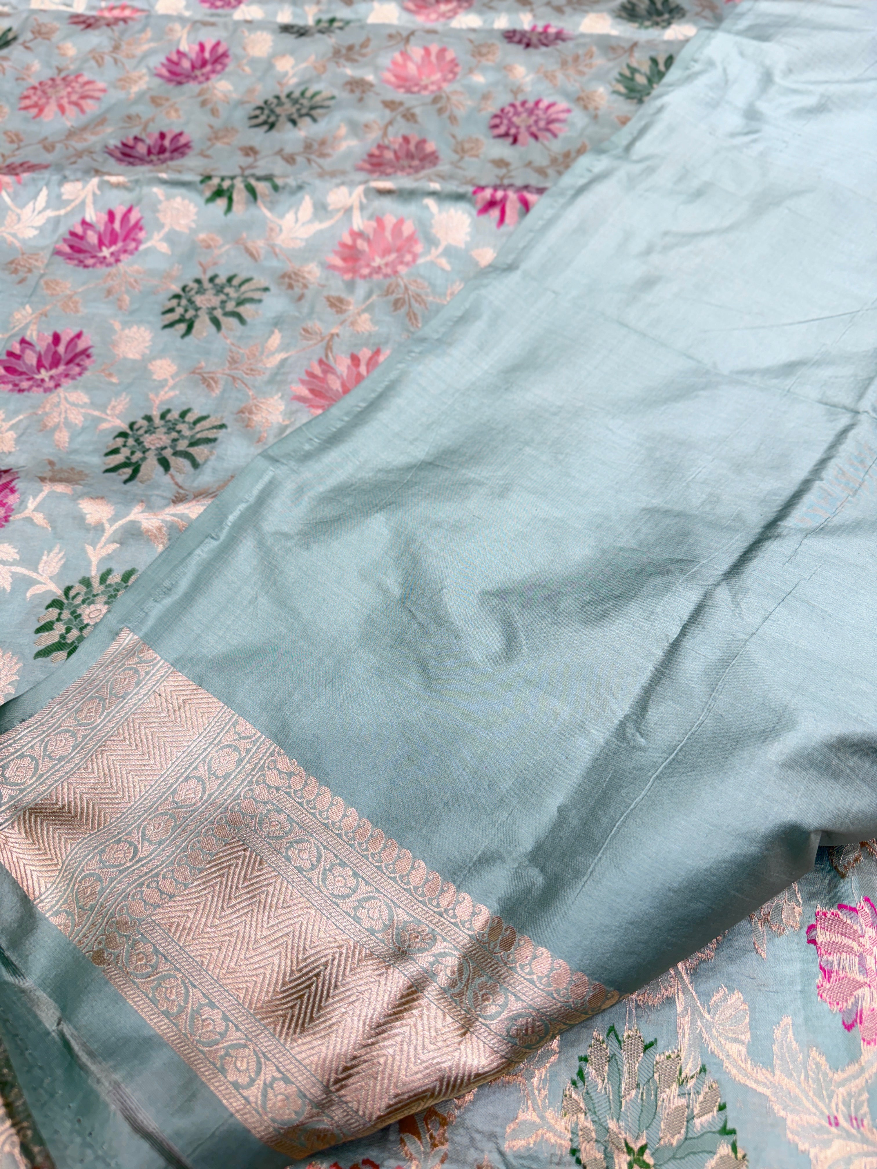 Pastel Sea Green Tilfi Meenakari Banarasi Katan Silk Saree