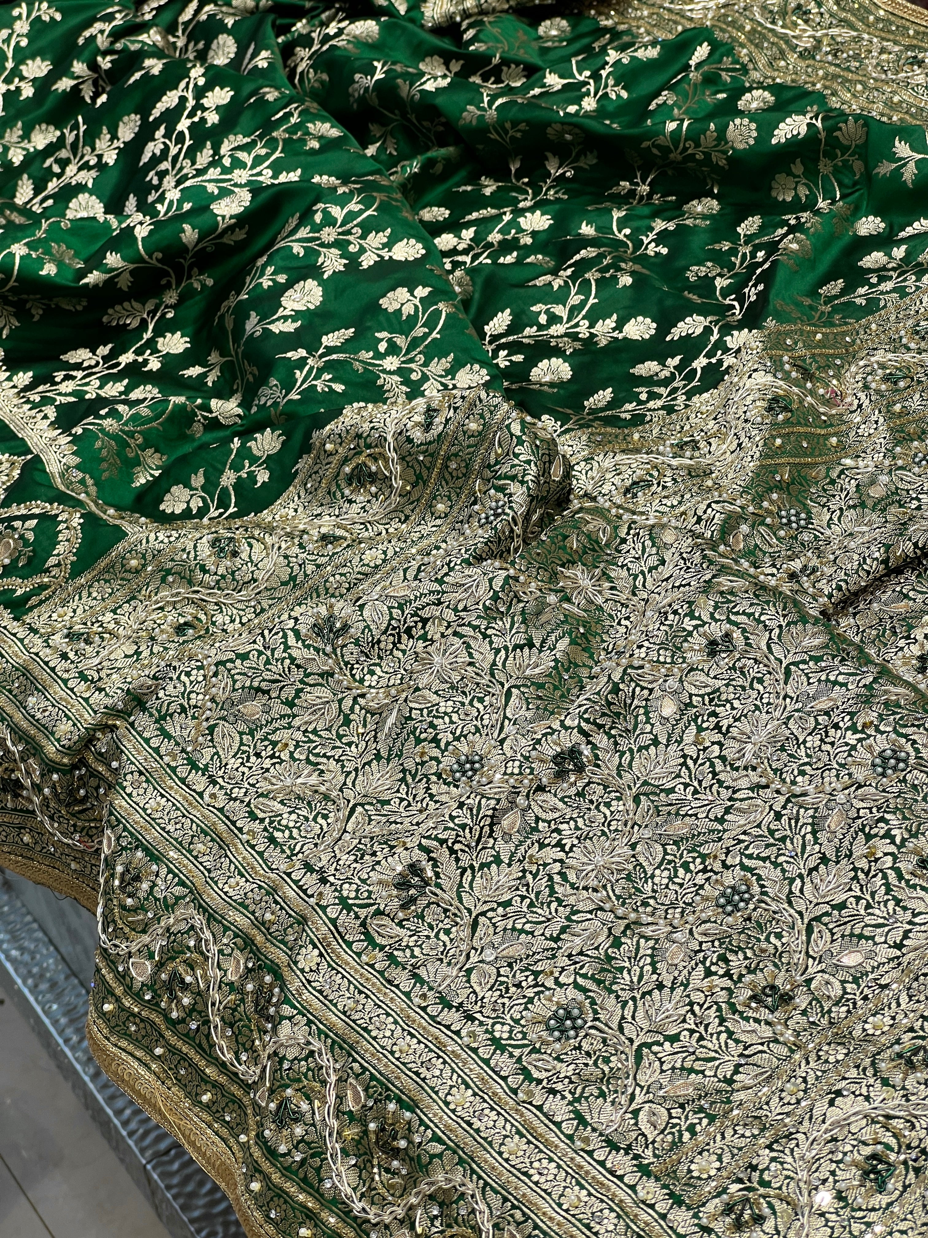 Bottle Green Banarasi Chain Embroidery 2.0 Saree