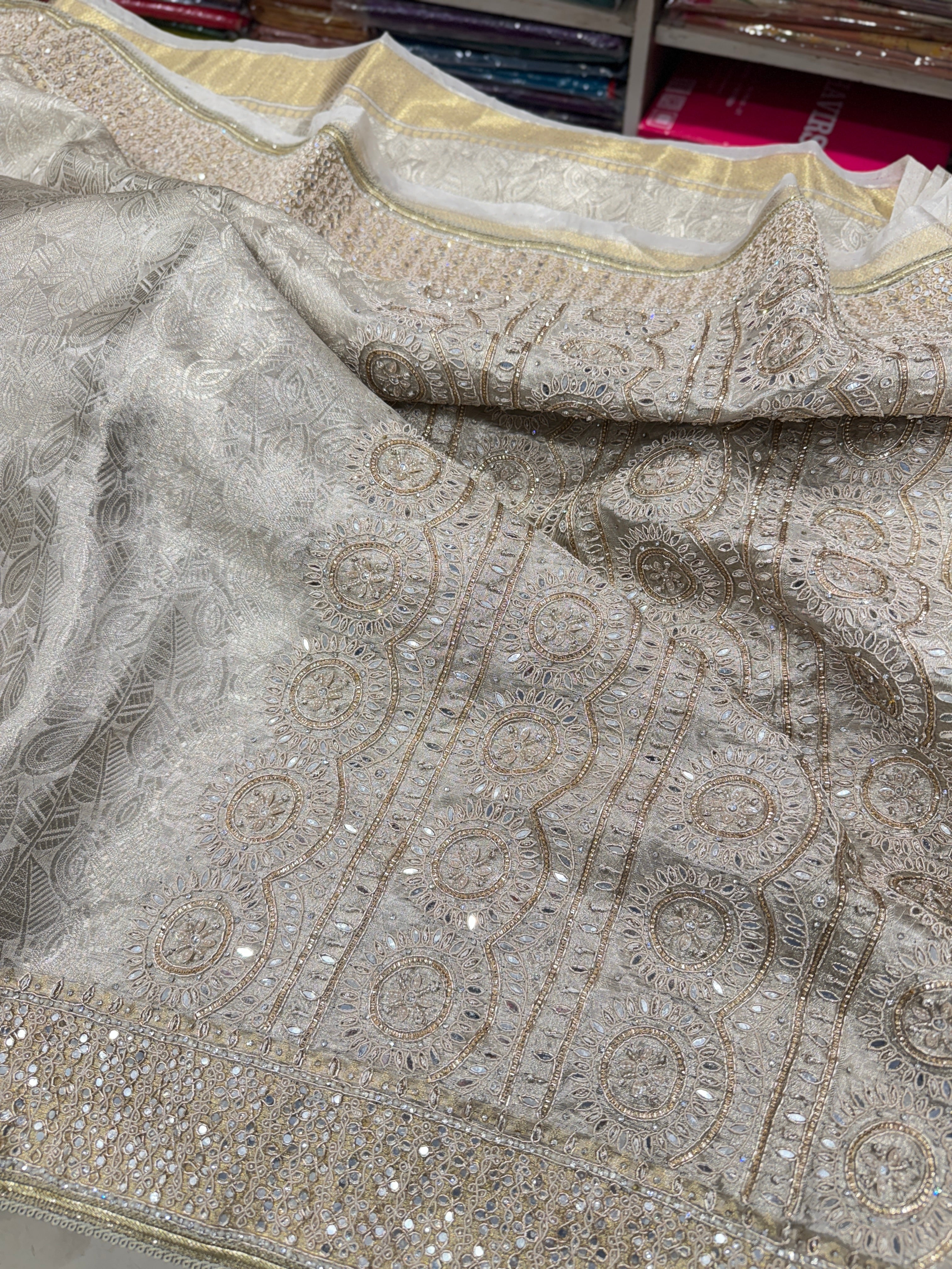 Silver Tissue Kanjivaram Contemporary Hand Embroidery Saree