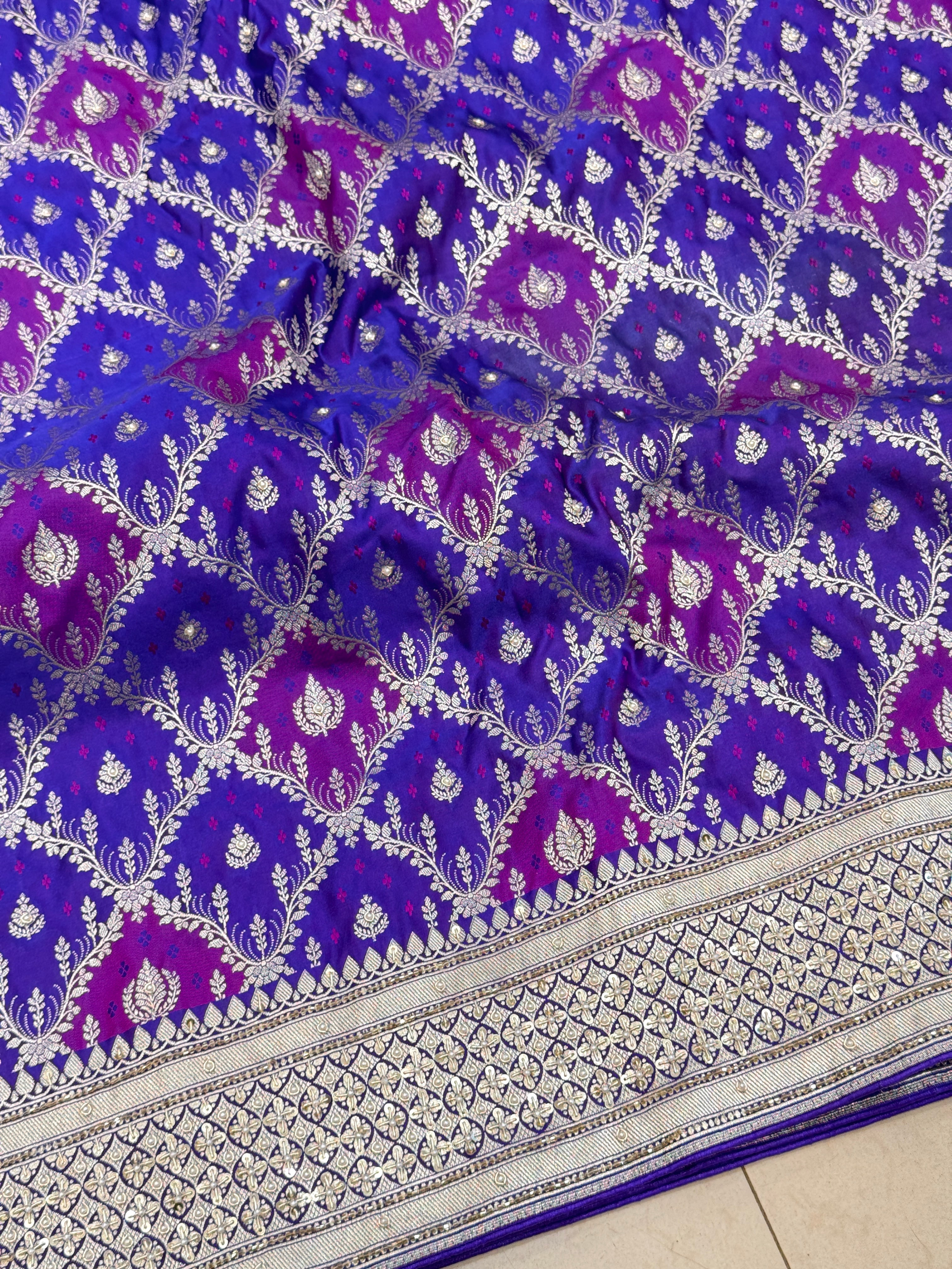 Purple Violet Rangakt Banarasi Silk Zardozi Hand Embroidery Saree