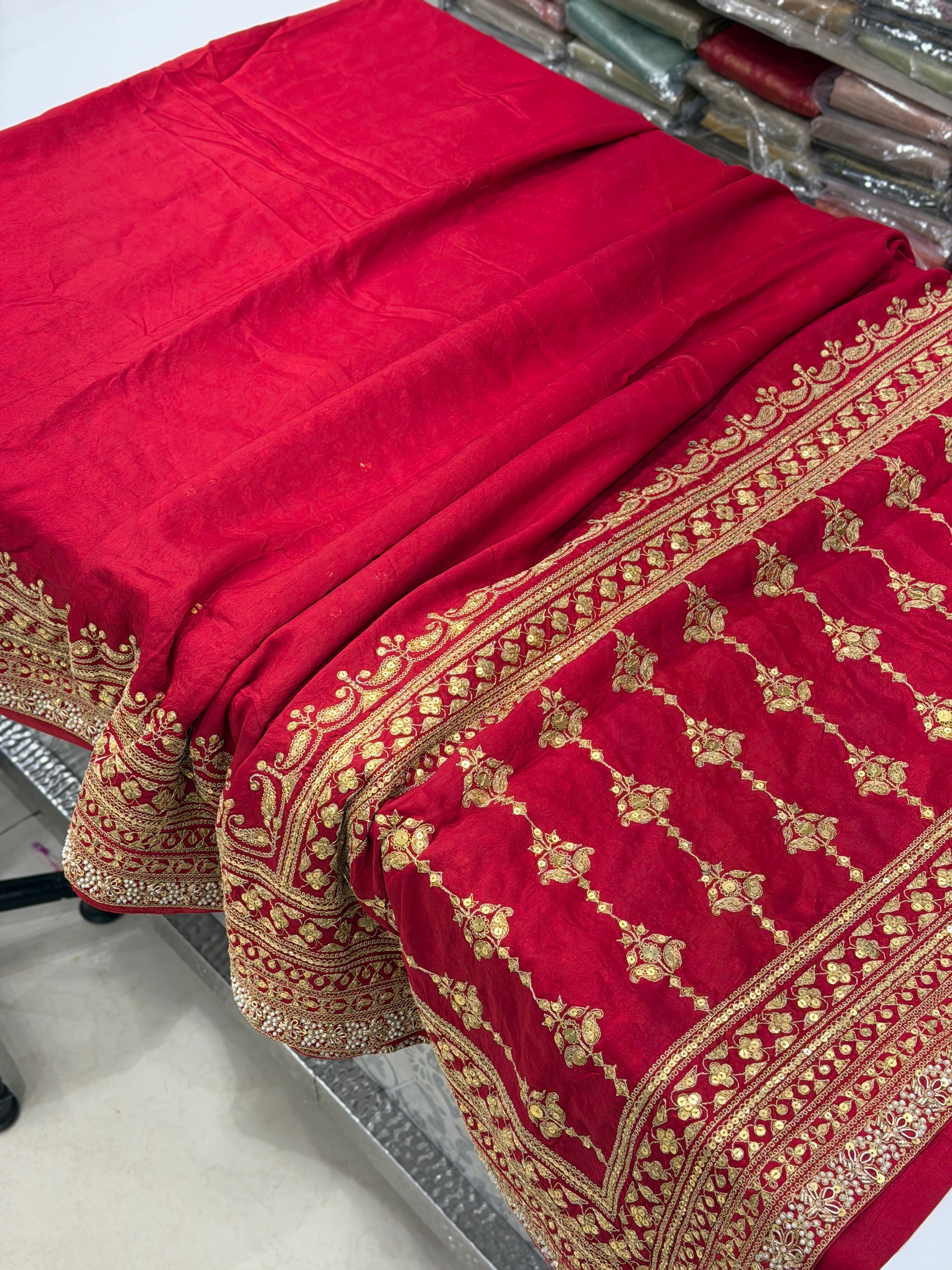 Red Pure Silk Sabyasachi Inspired Marodi Sequin Jaal Pallu Saree