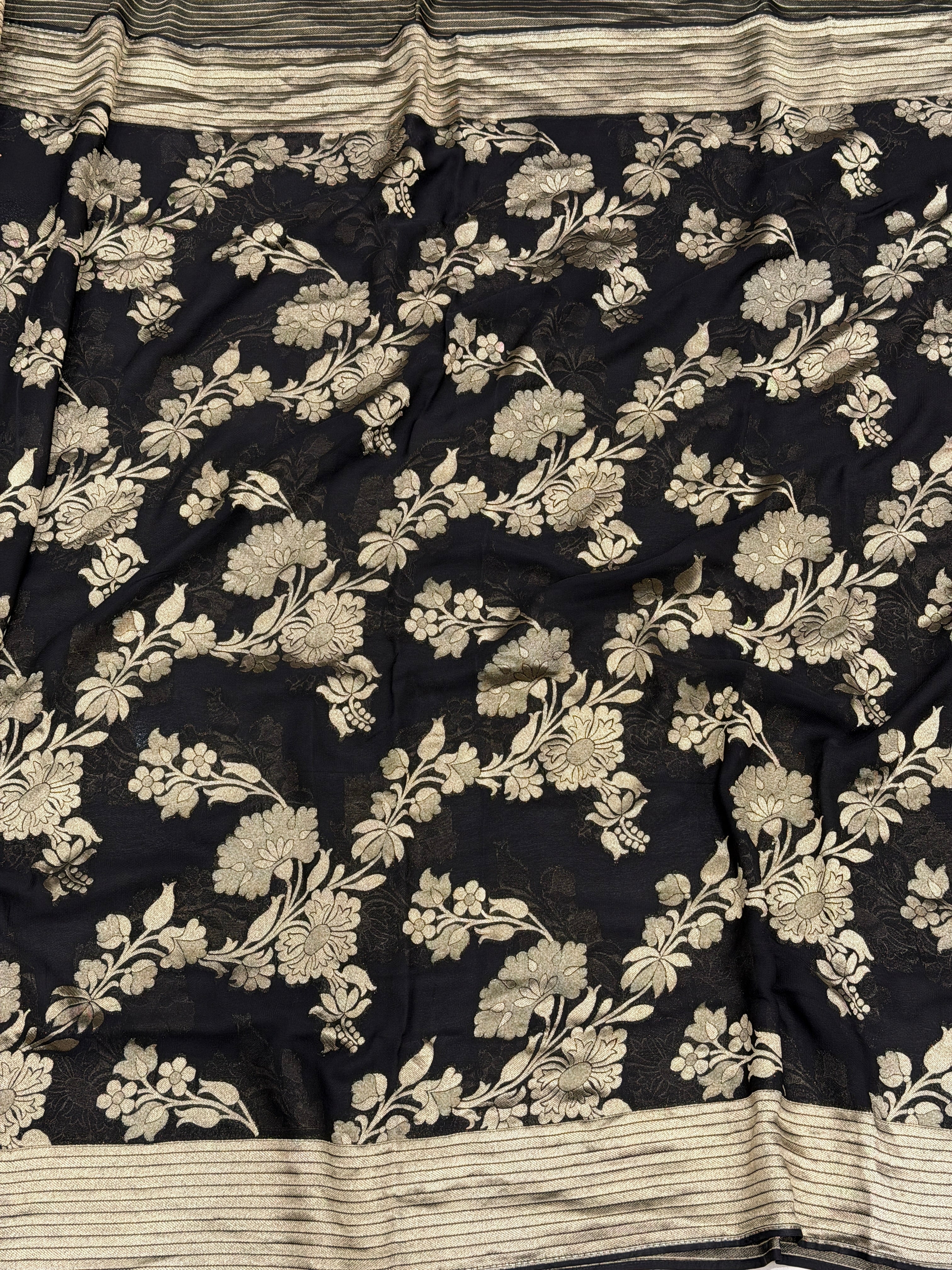 Black Banarasi Khaddi Georgette Zari Jaal Saree