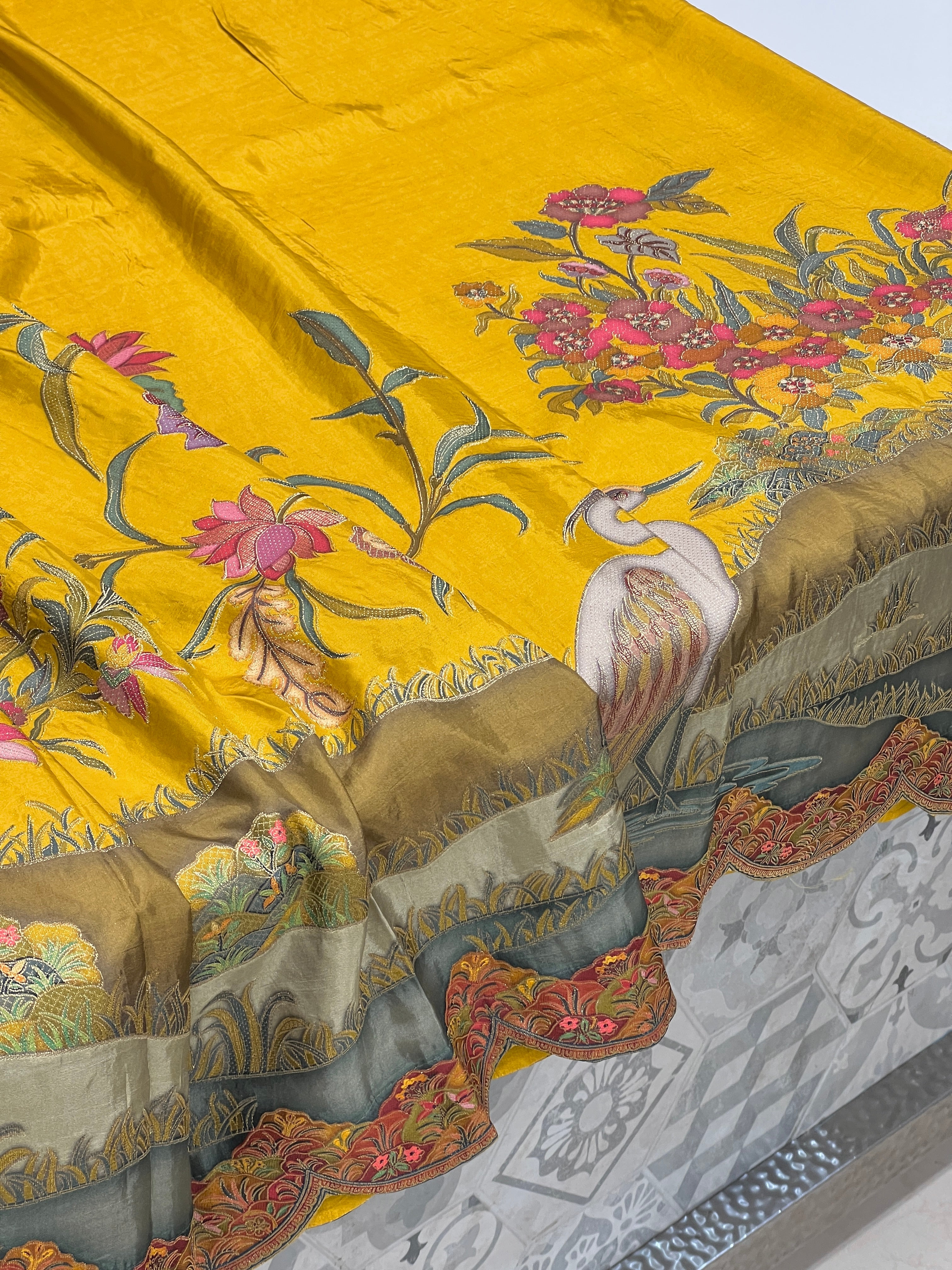 Yellow Munga Silk Landscape Saree