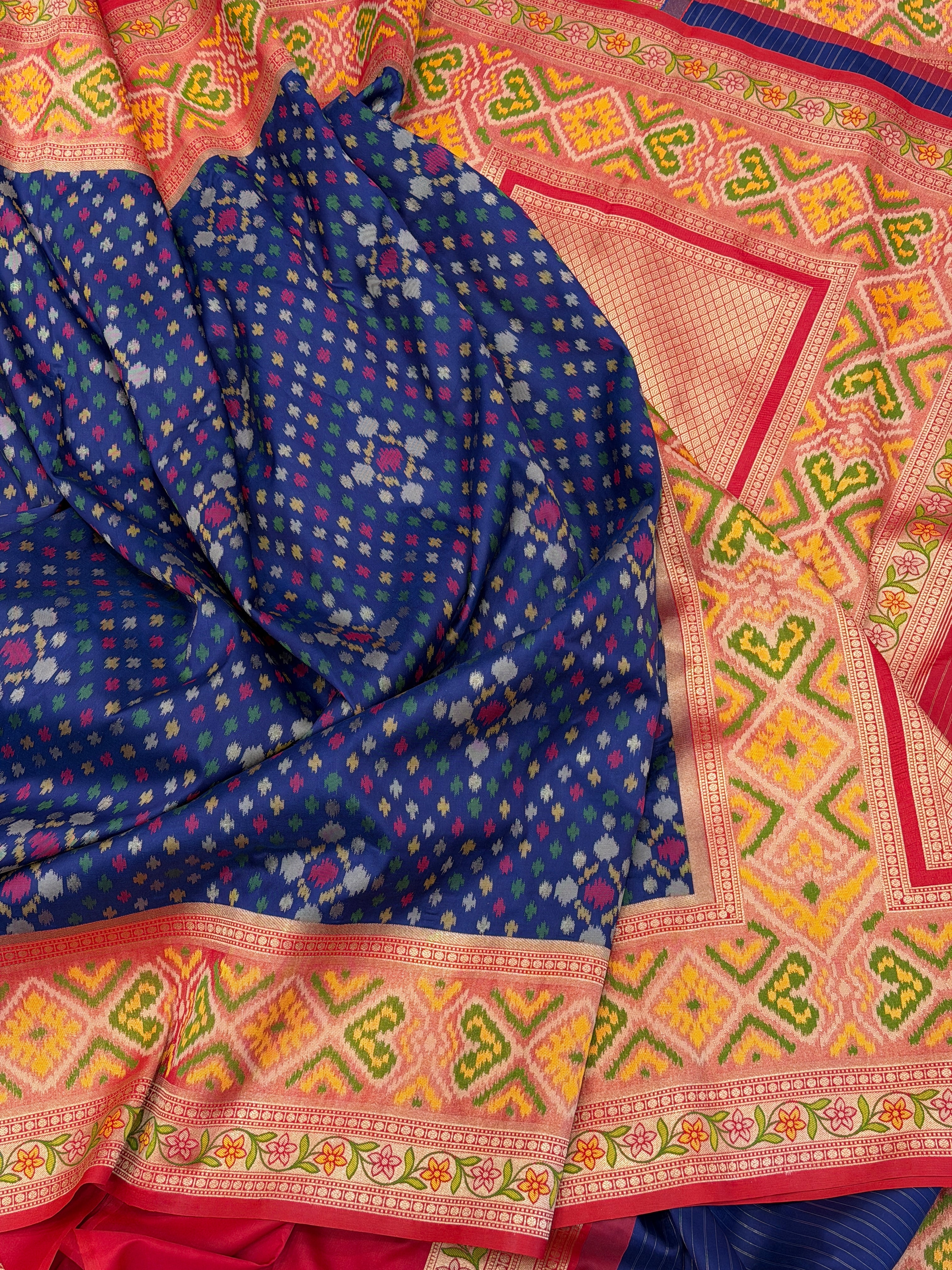 Blue Ikat Patola Banarasi Weaved Small Jaal Saree