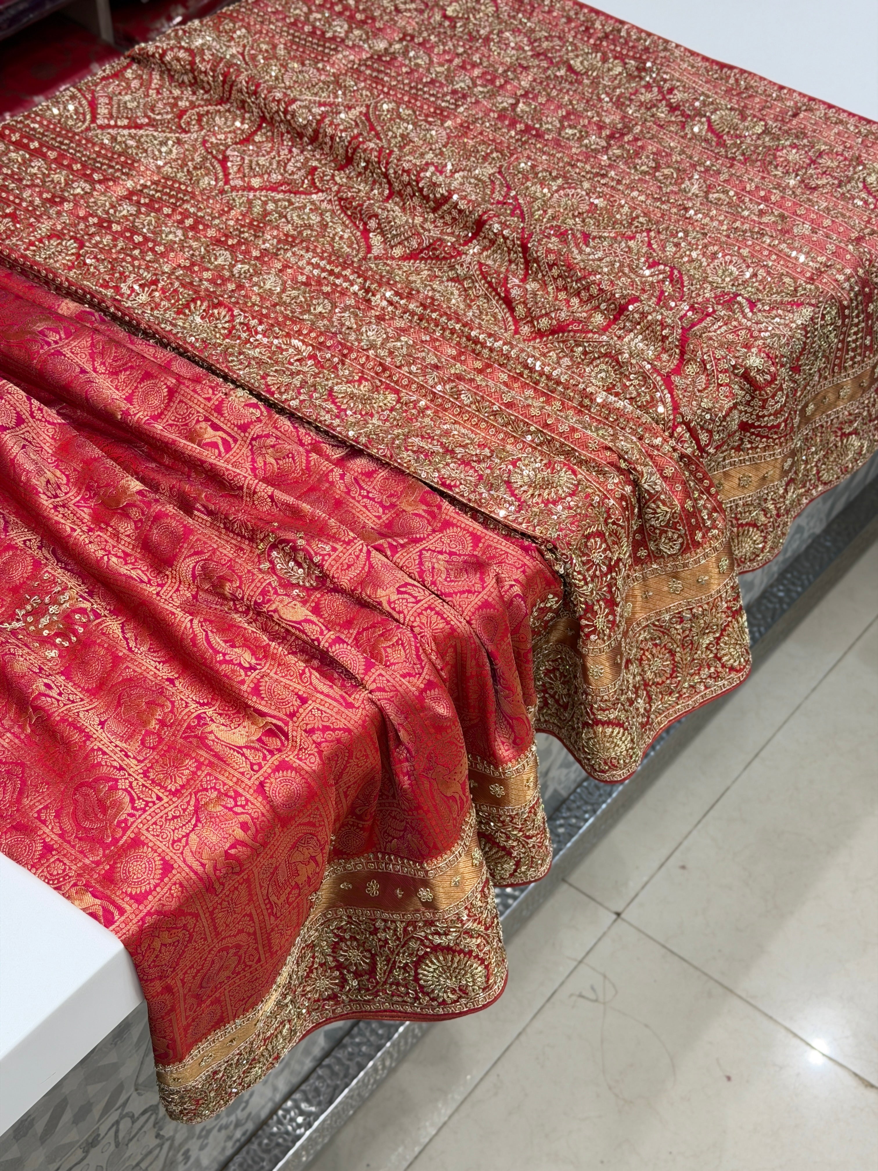 Rani Pink Shikara Kanjivaram Hand Embroidery Zardosi Saree
