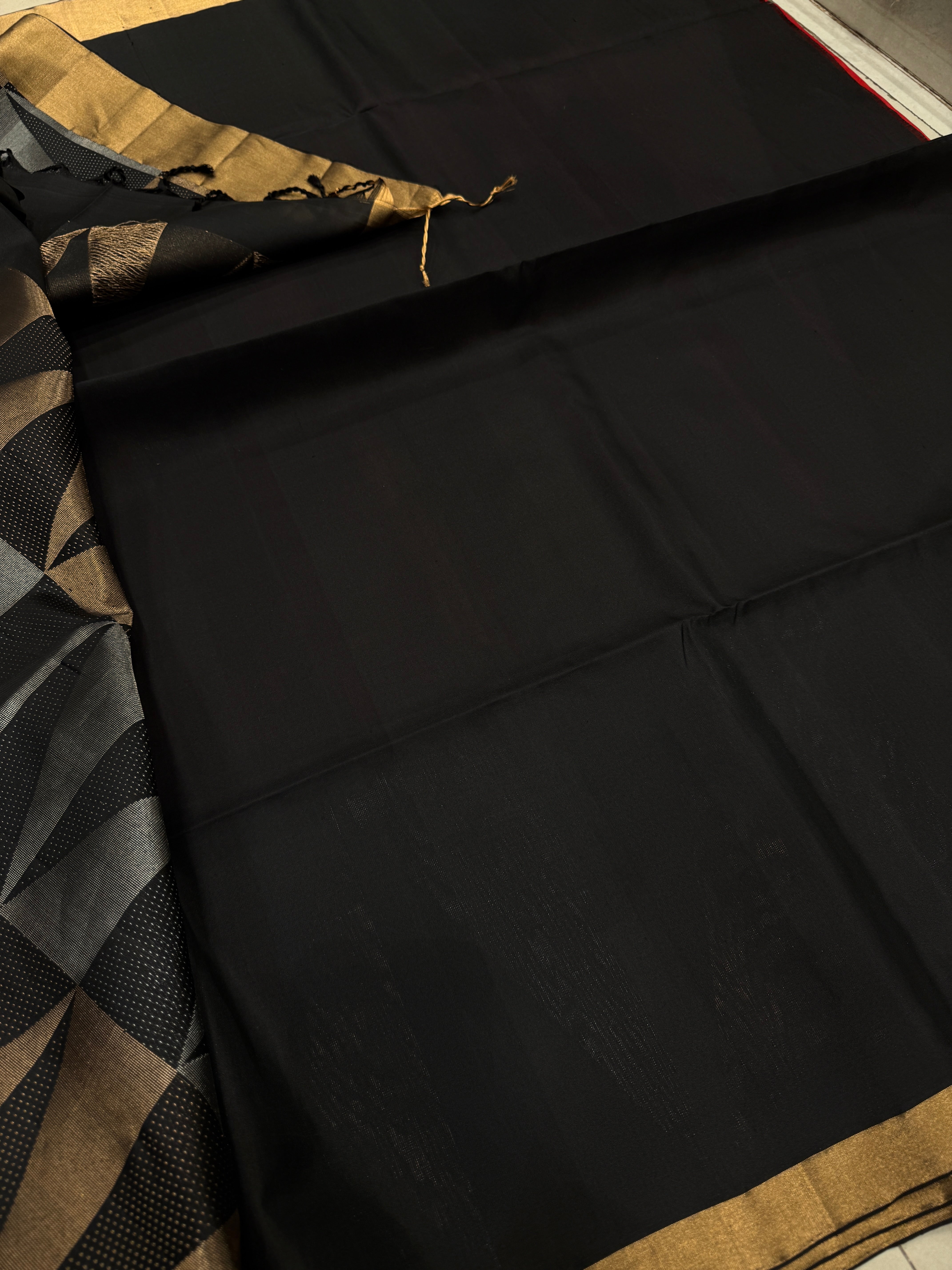 Black Red Contemporary Geometric Handloom Kanchipuram Pure Silk Saree