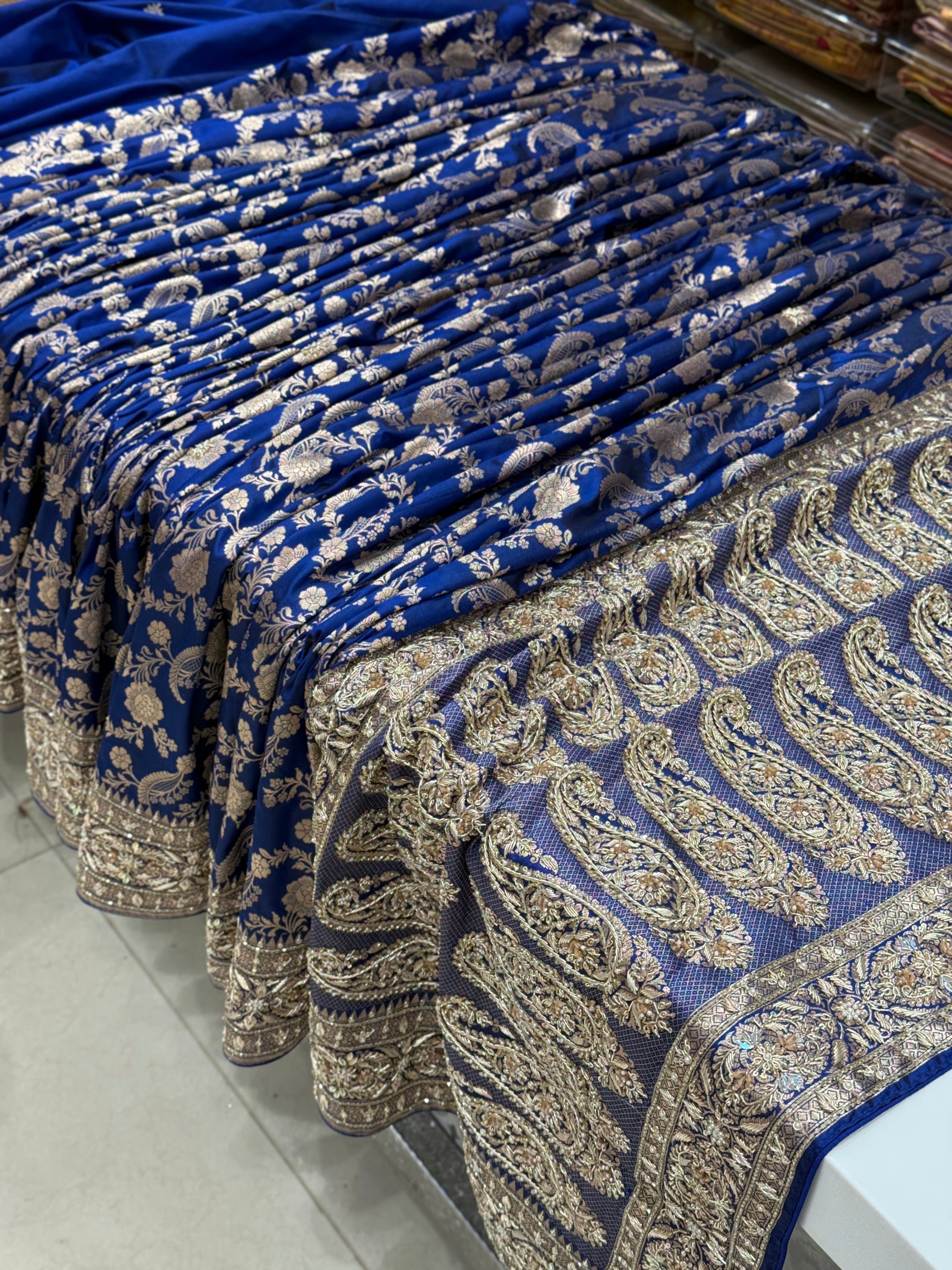 Blue Banarasi Katan x Zardosi Hand Embroidery