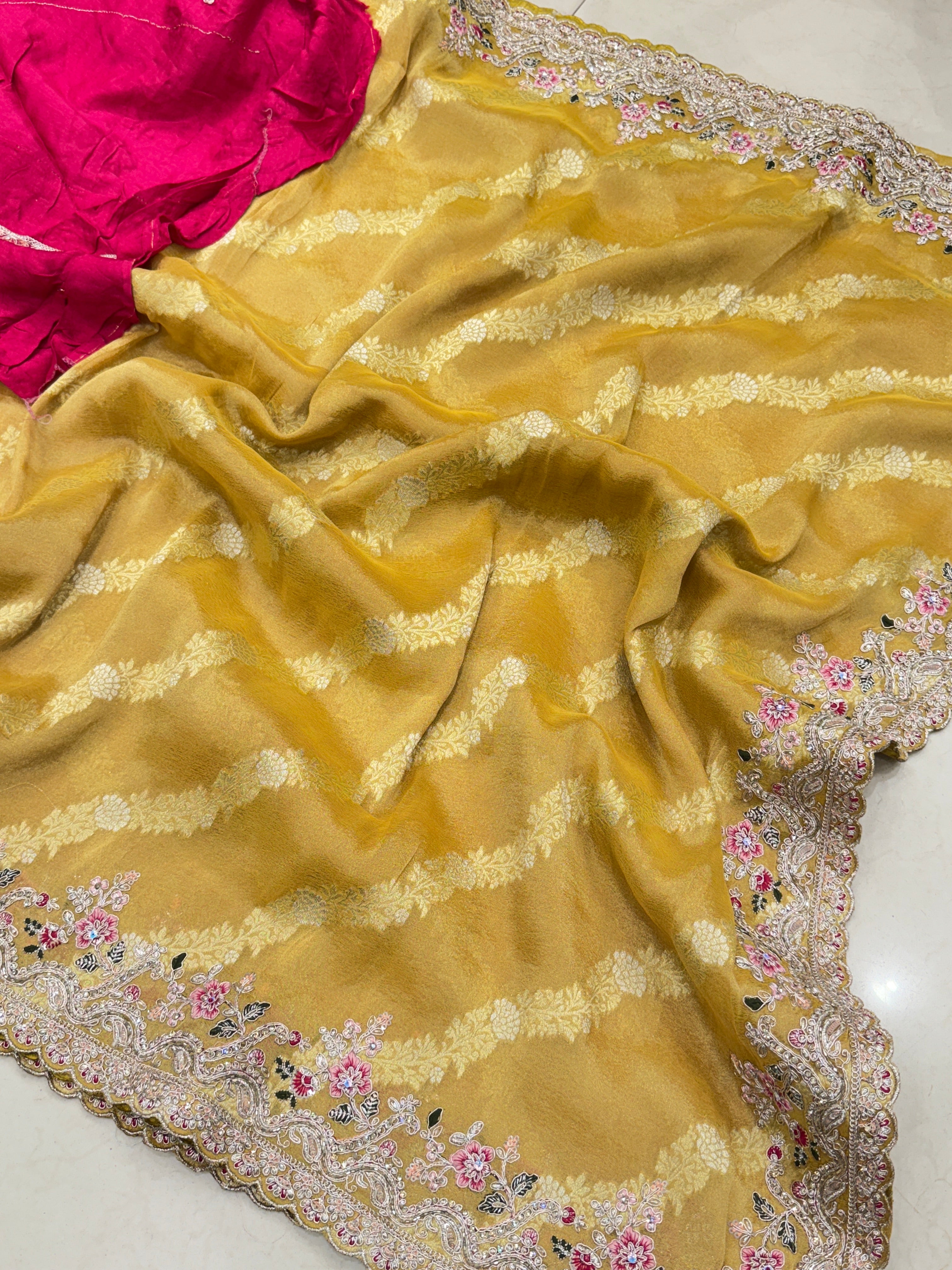 Yellow Tissue Weaved Resham Zari Embroidery Saree