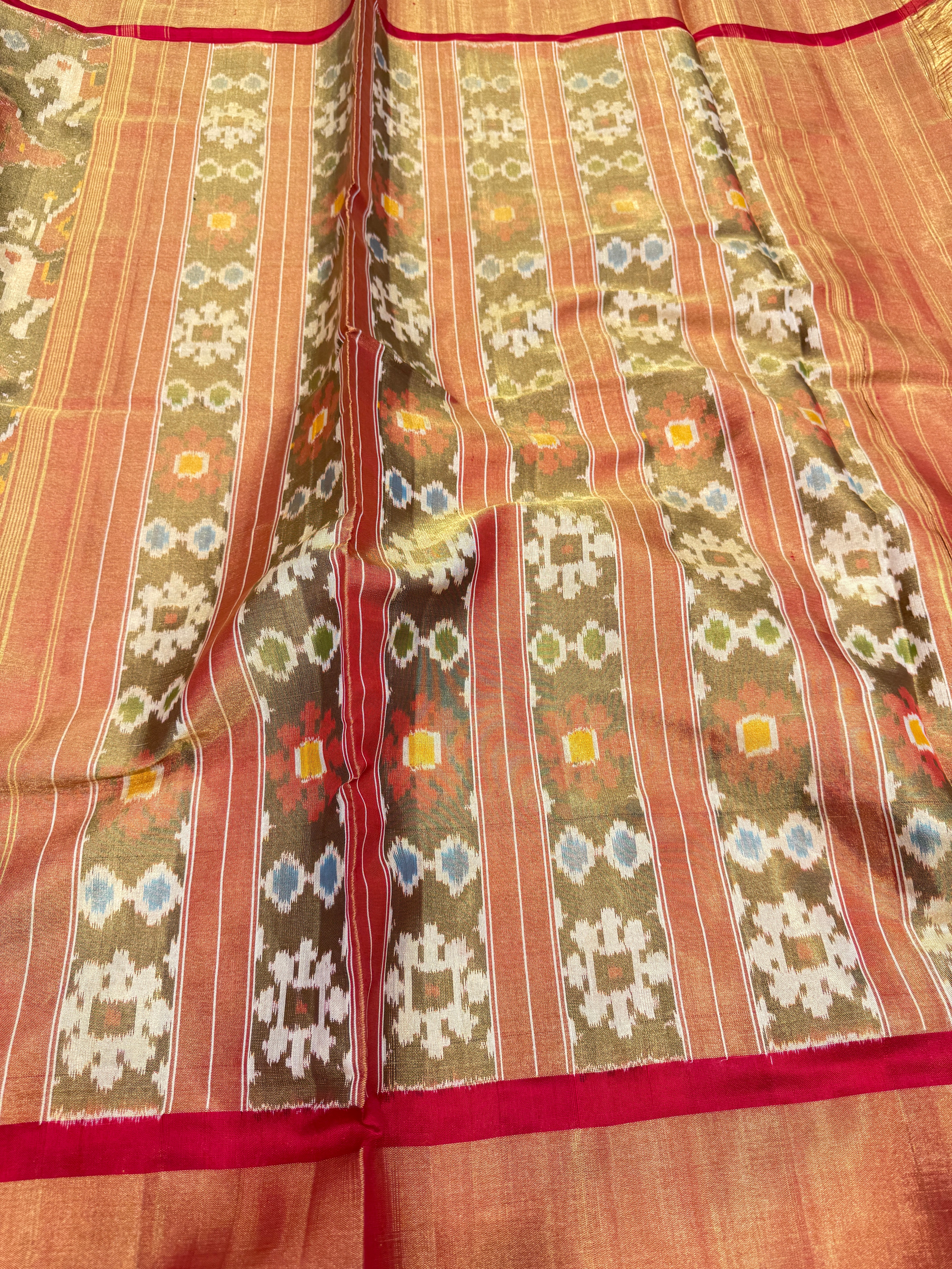 Handloom Tissue Silk Elephant Motif Patola Saree