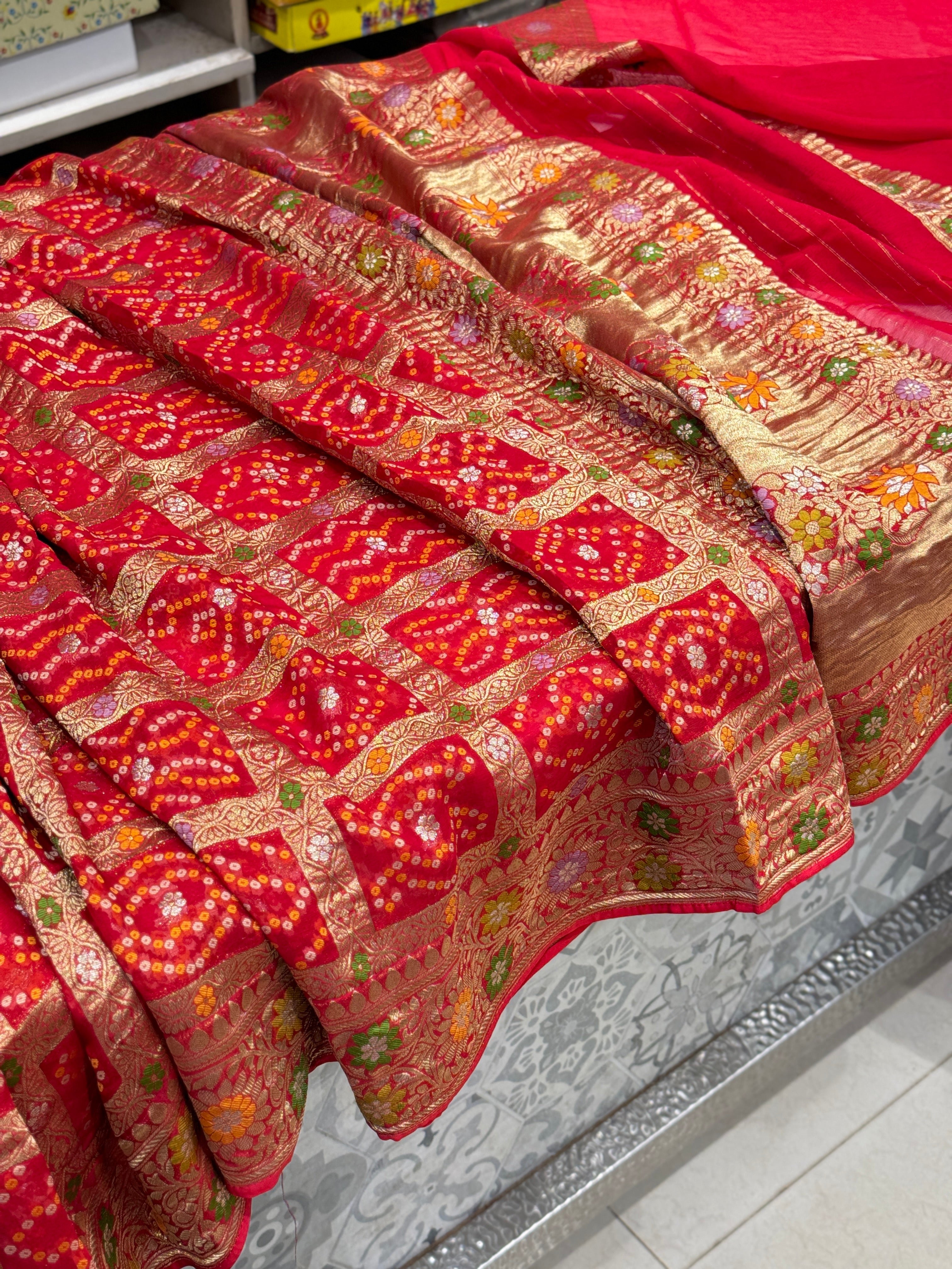 Red Gharchola Georgette Saree with Meenakari