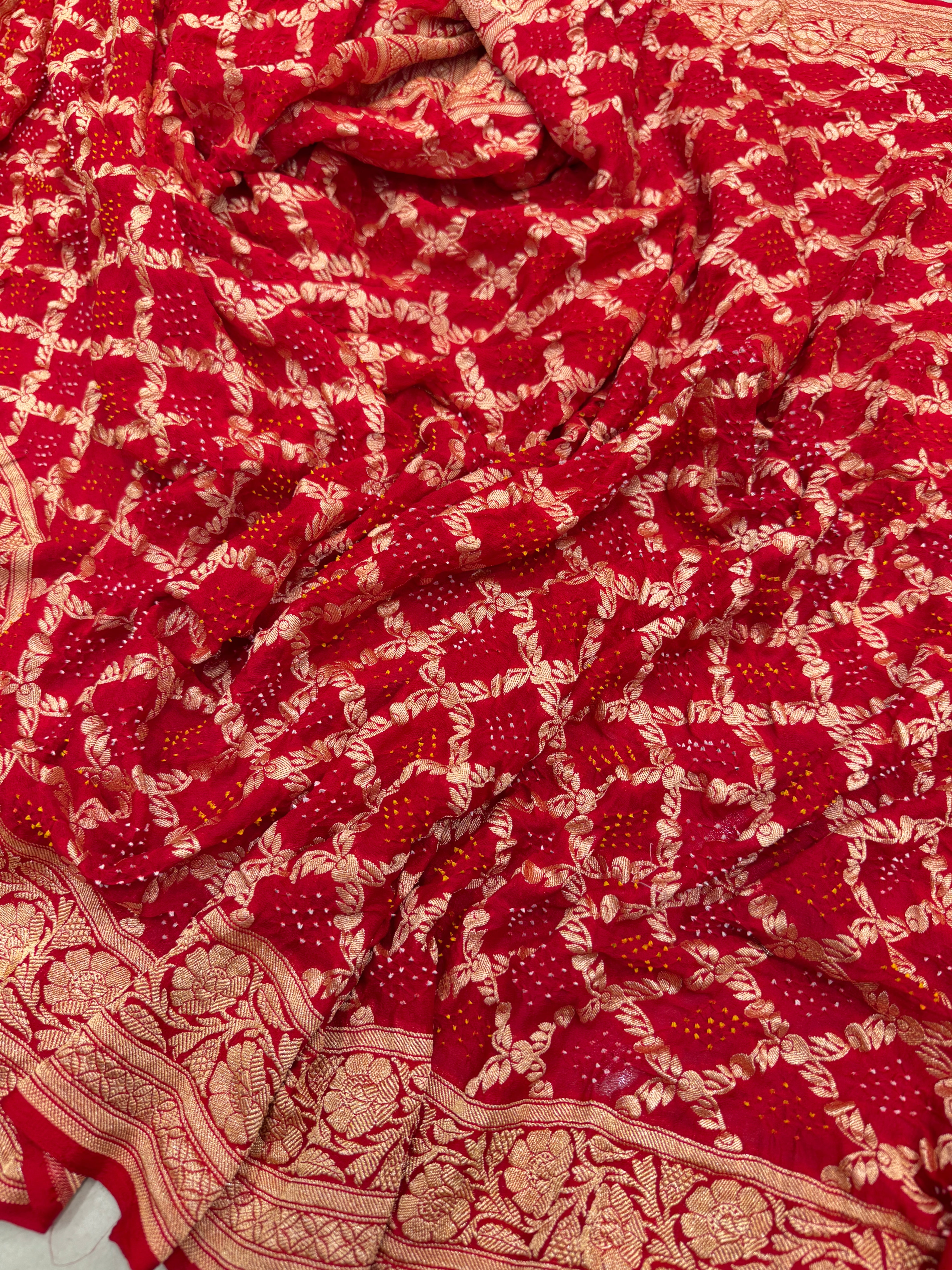 Pure Red Bandhej Bandhini Saree