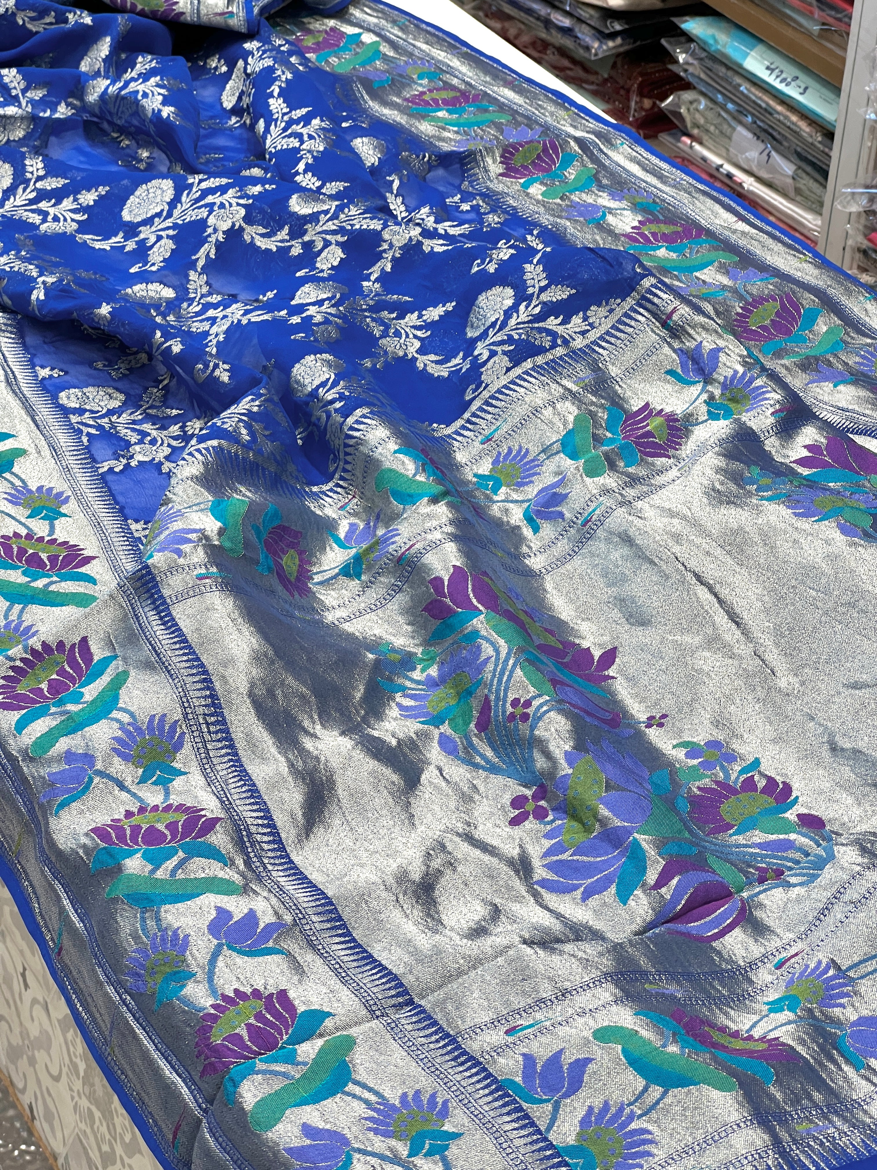 Blue Georgette Paithani Saree