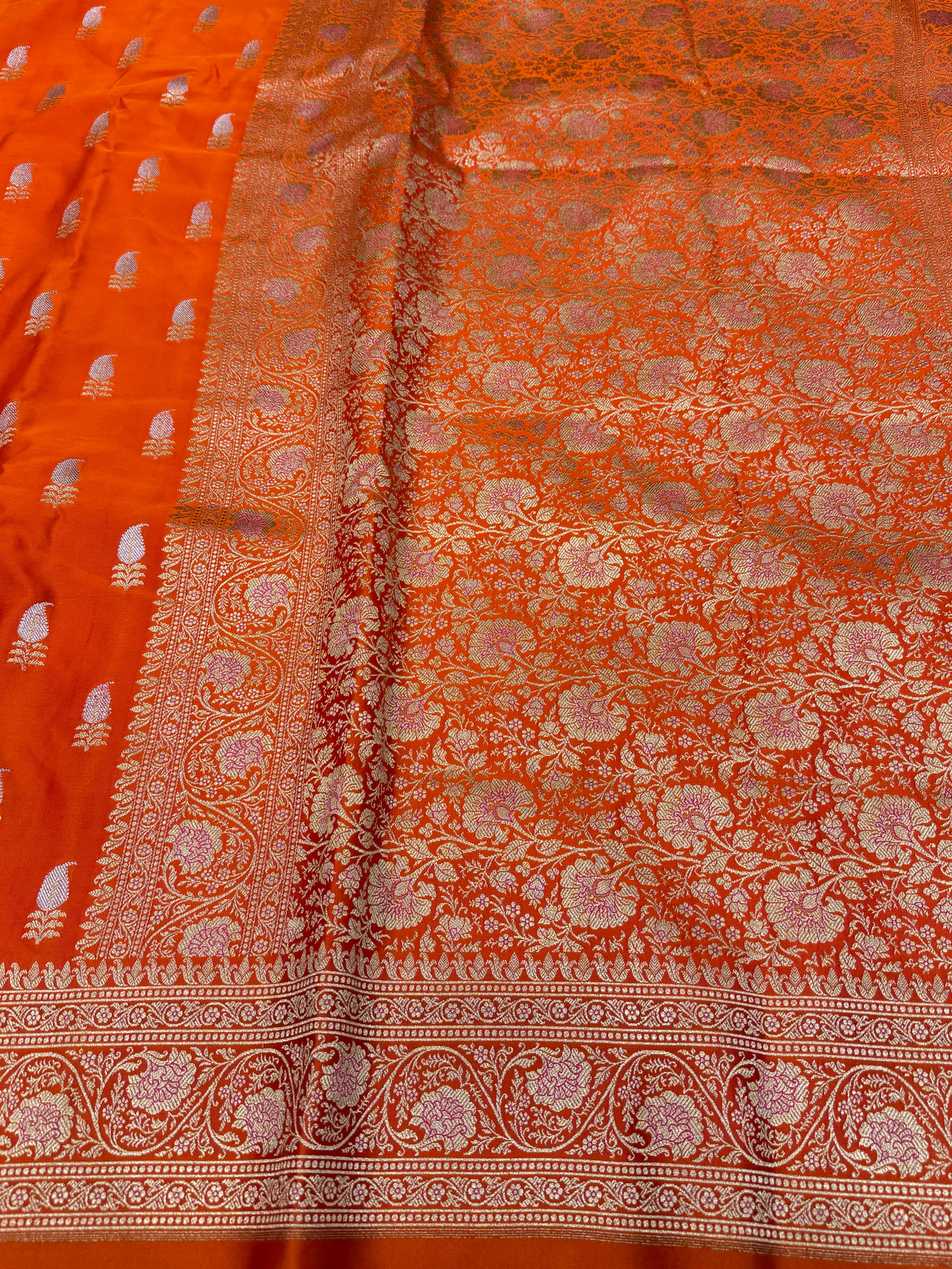 Orange Banarasi Silk Sona Roopa Buttis Saree