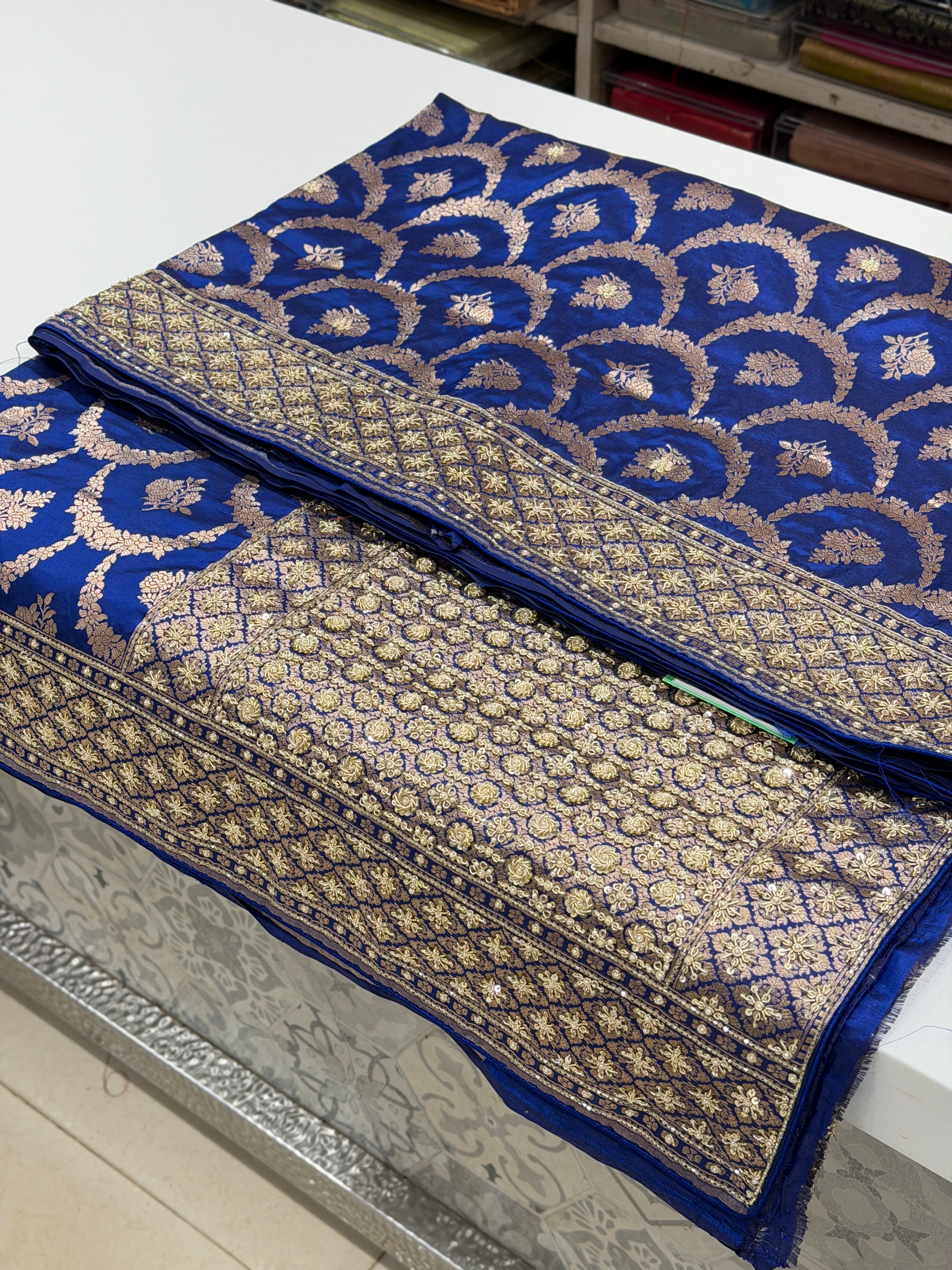 Blue Handloom Banarasi Katan Zardosi Hand Embroidery Saree