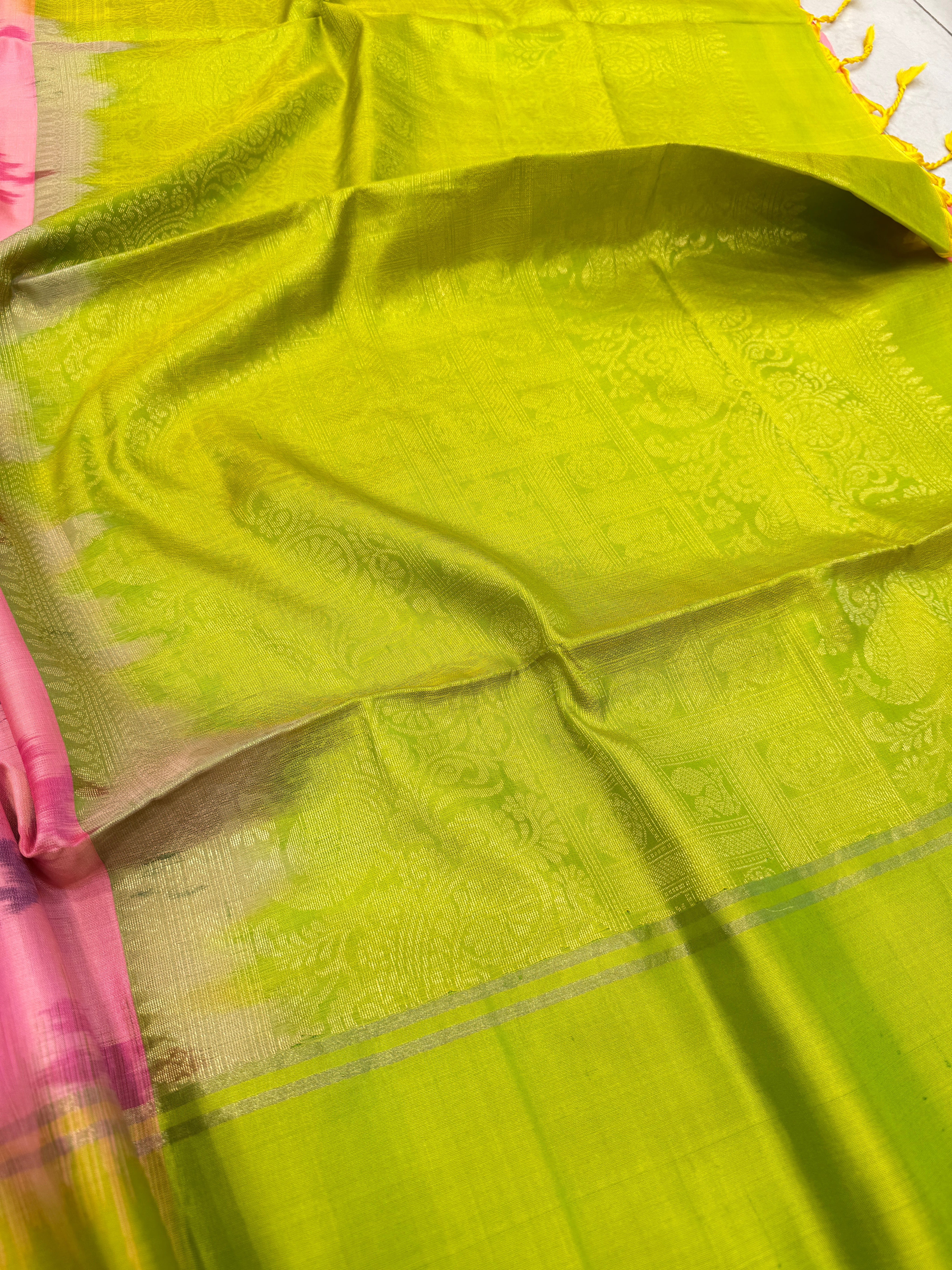 Pink Green Pochampally Ikat Silk Patola Saree