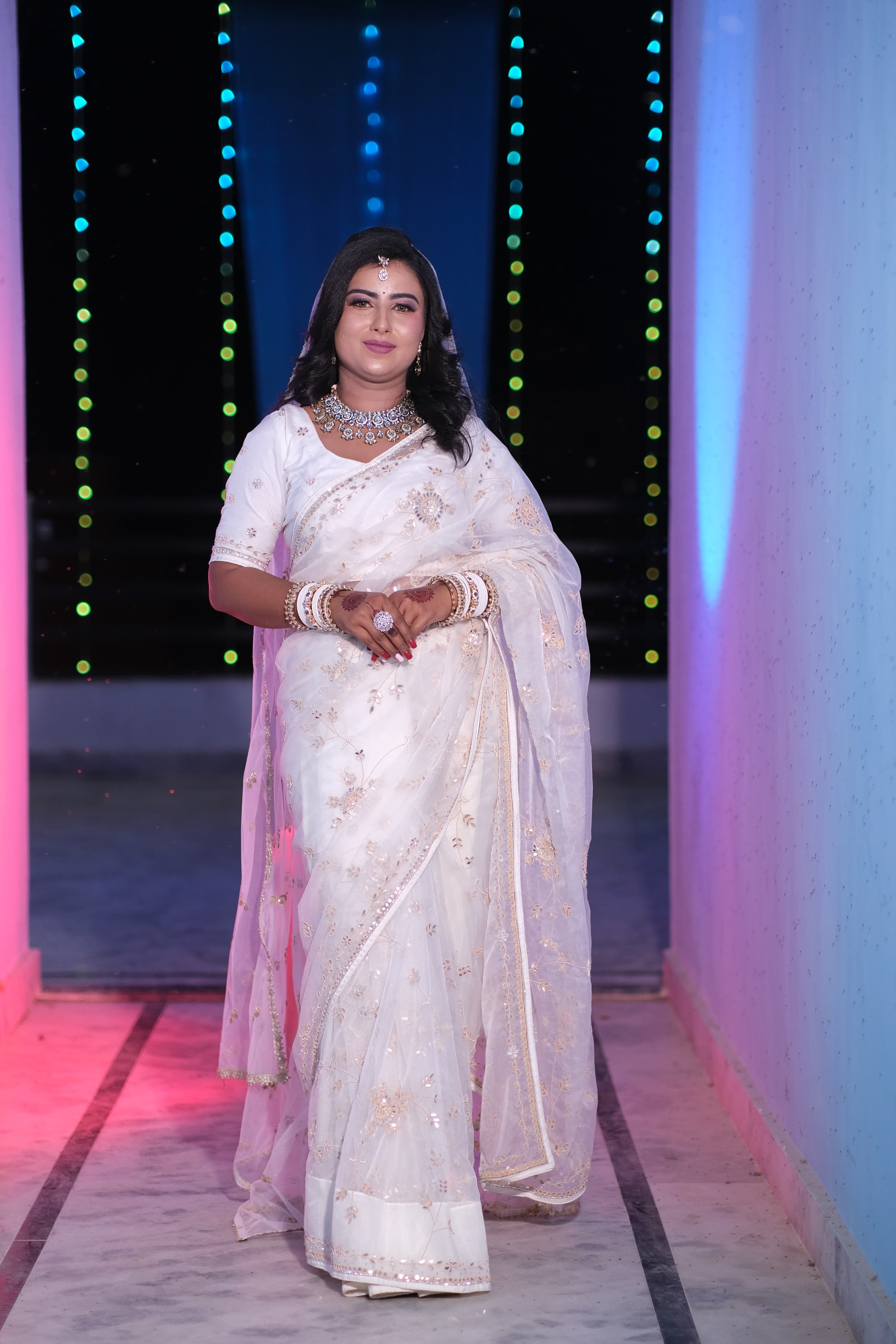 White Organza Alia Bhatt Inspired Embroidery Saree