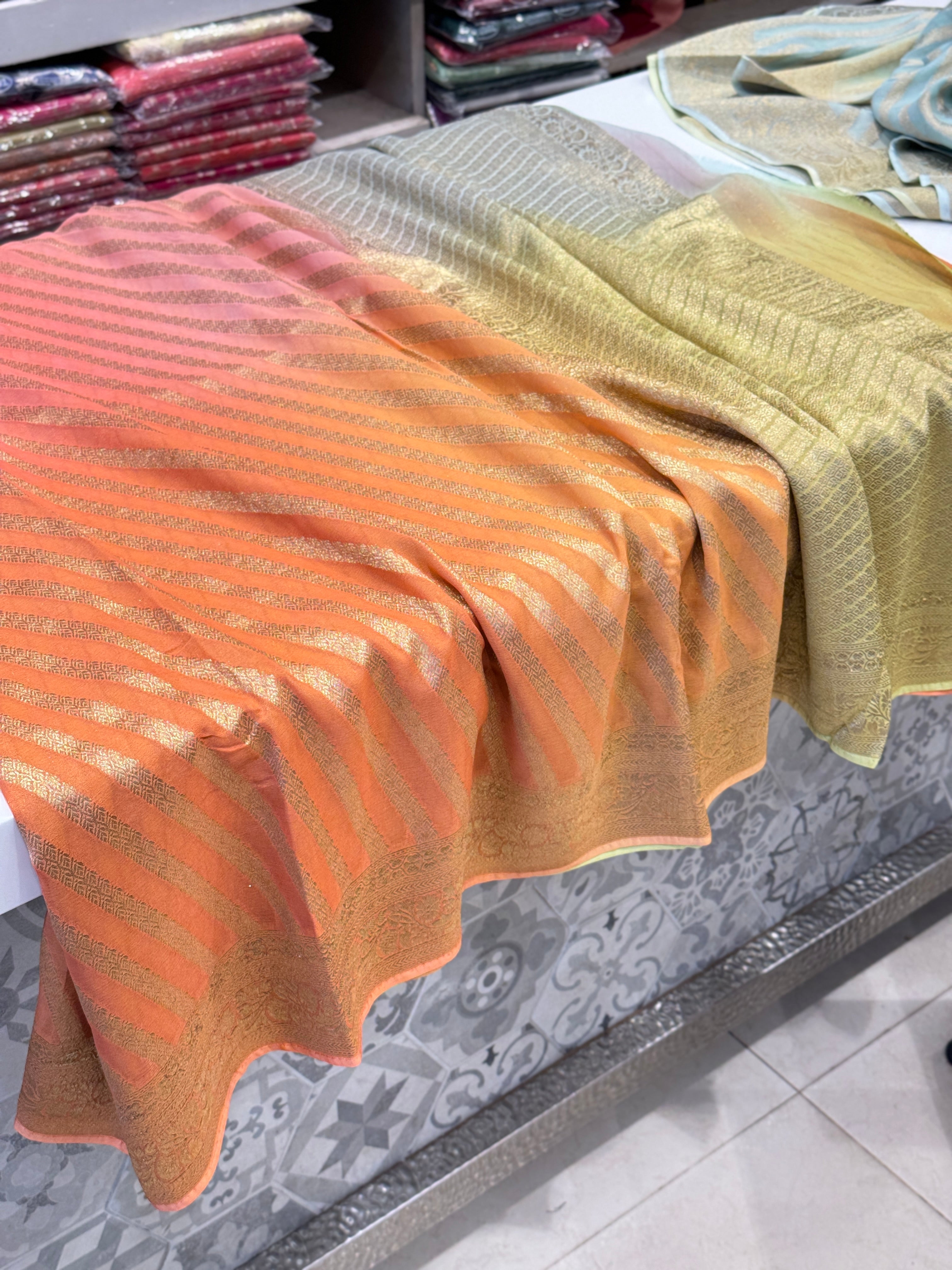 Six Shaded Banarasi Khaddi Georgette Leheriya