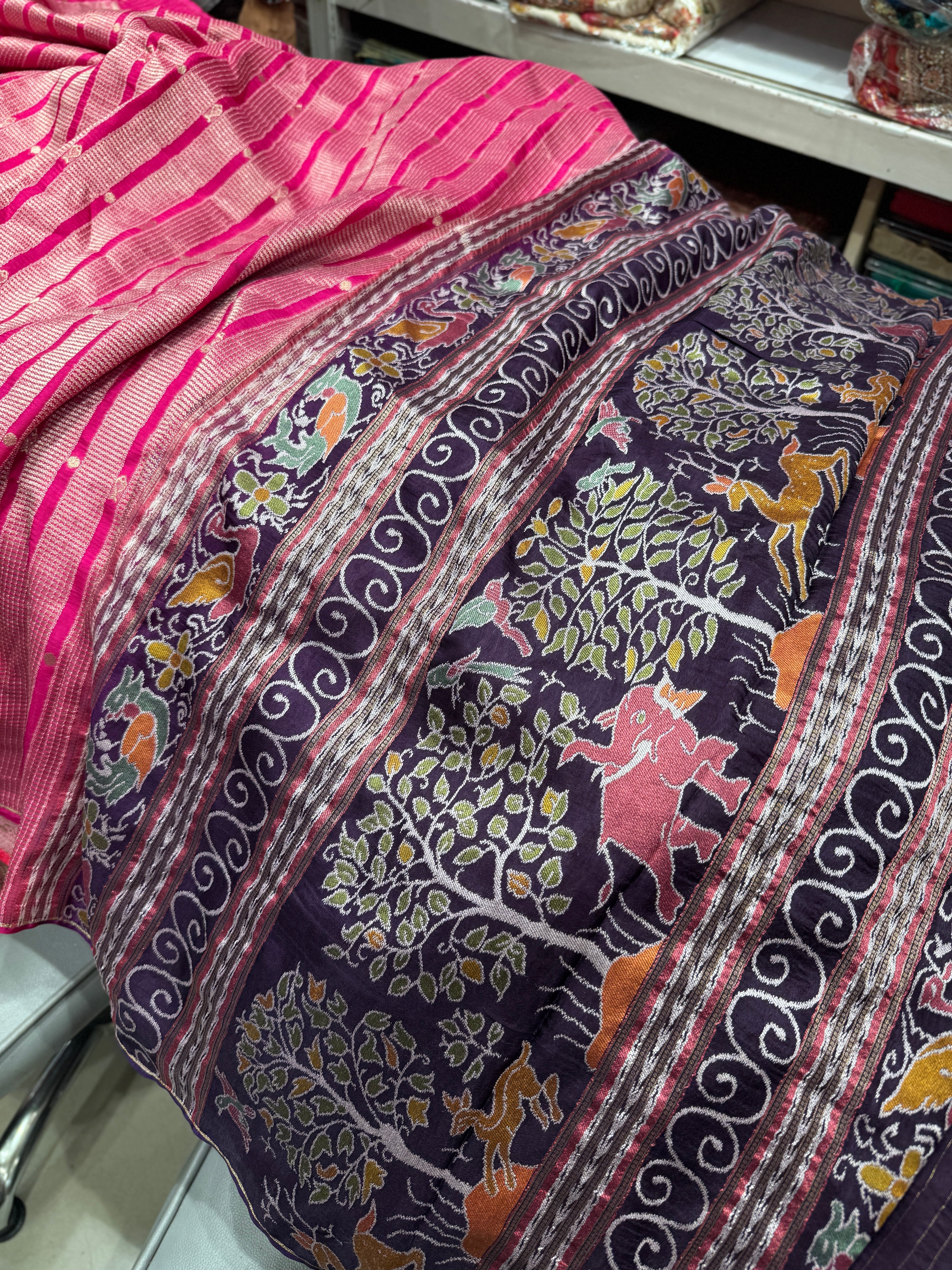 Rani Magenta Madhuri Dixit Inspired Banarasi Munga Saree