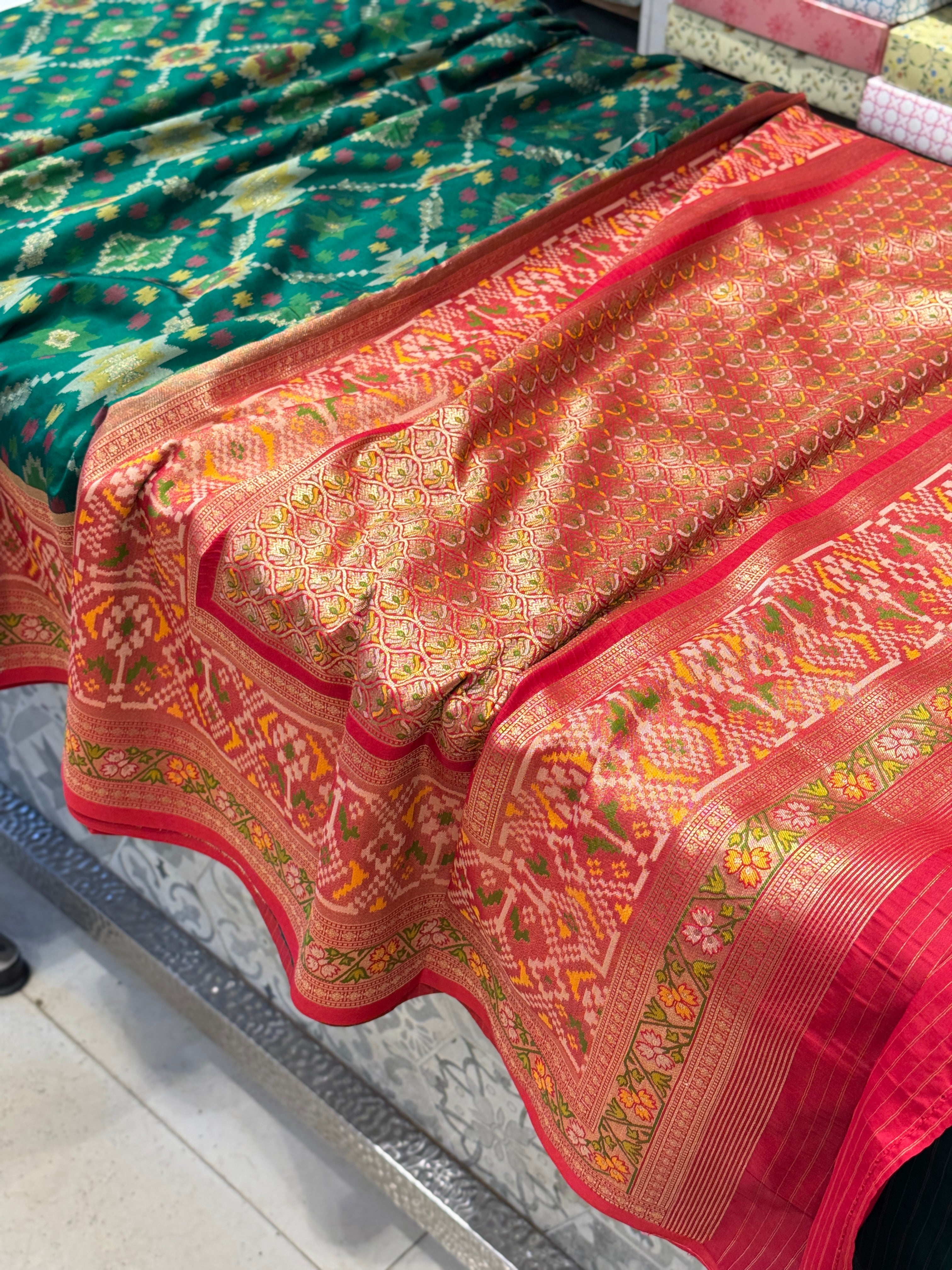 Bottle Green Banarasi Patola Tissue Style Border and Pallu