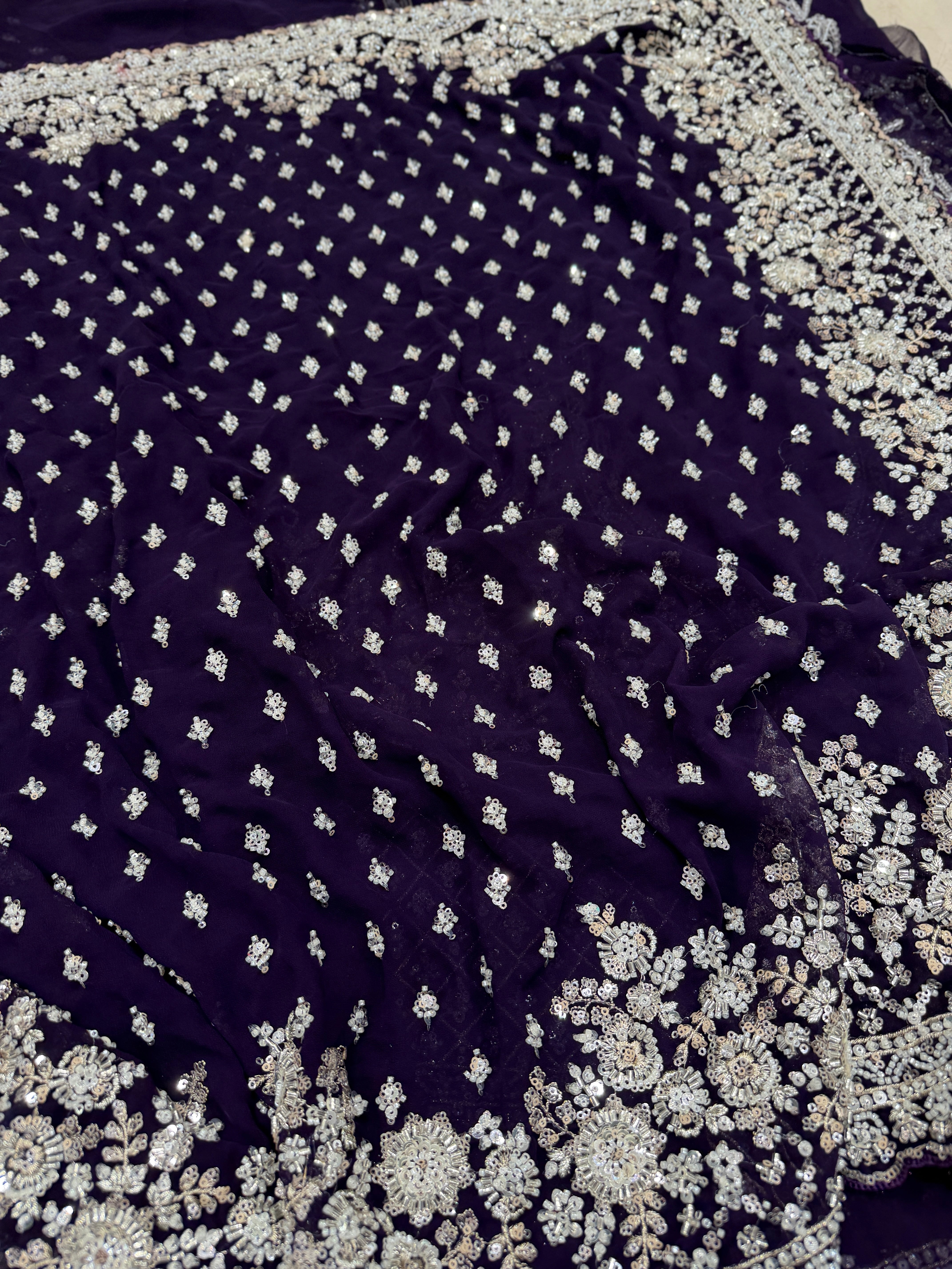 Violet Manish Malhotra Inspired Georgette Moti Sequin Butti Saree