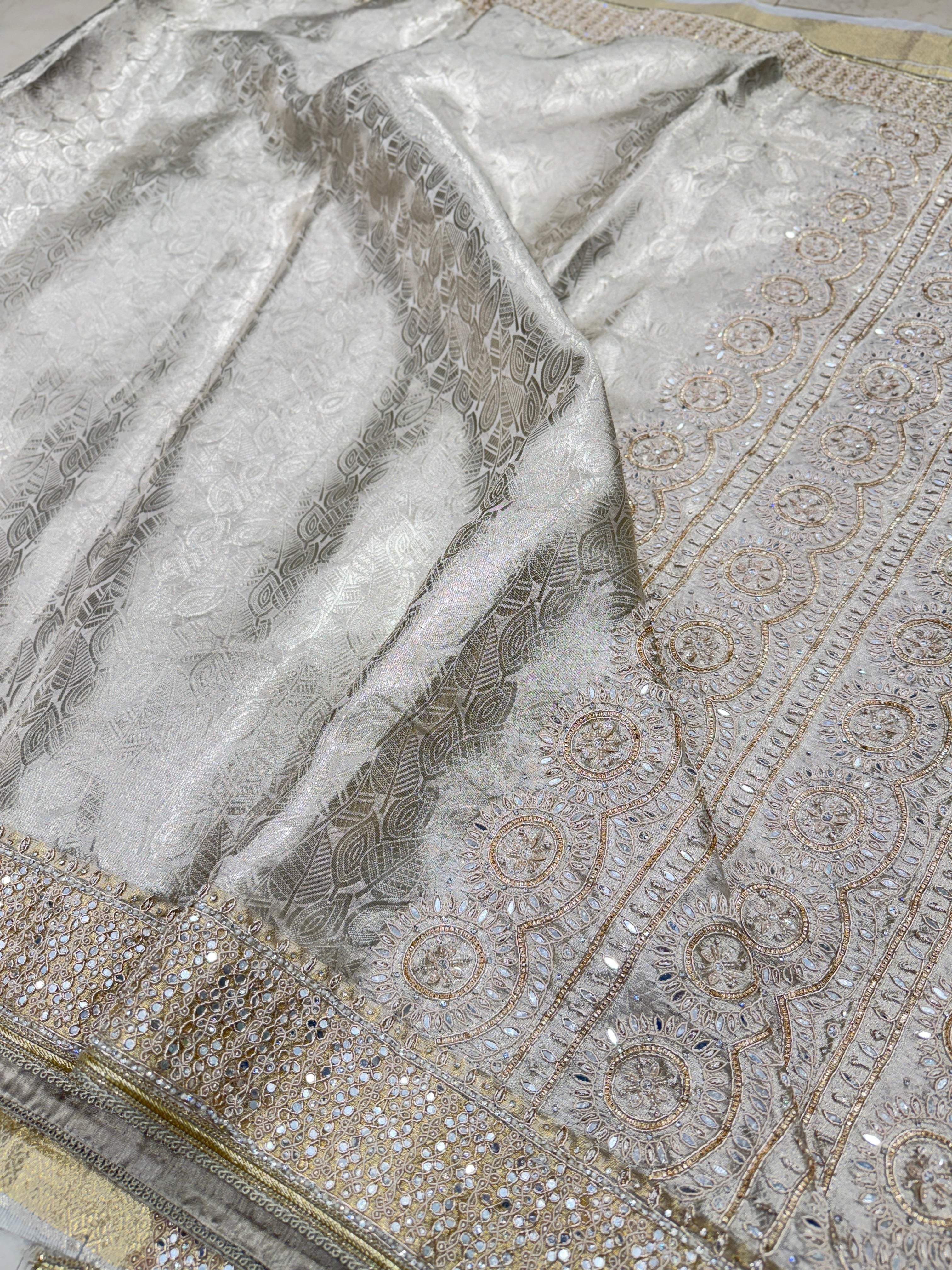Silver Tissue Kanjivaram Contemporary Hand Embroidery Saree
