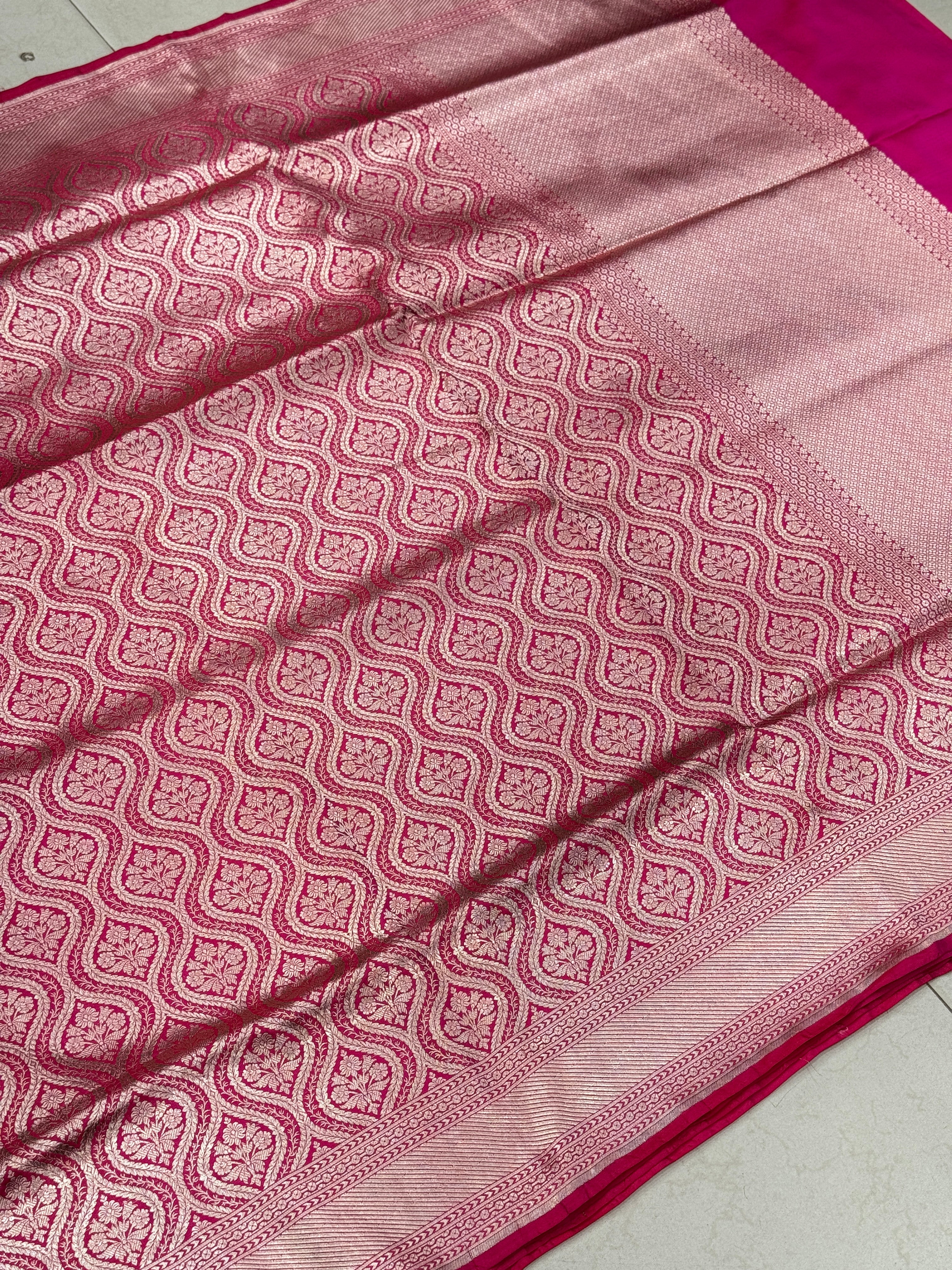 Rani Pink Keri Badam Jaal Handloom Banarasi Katan Silk Saree