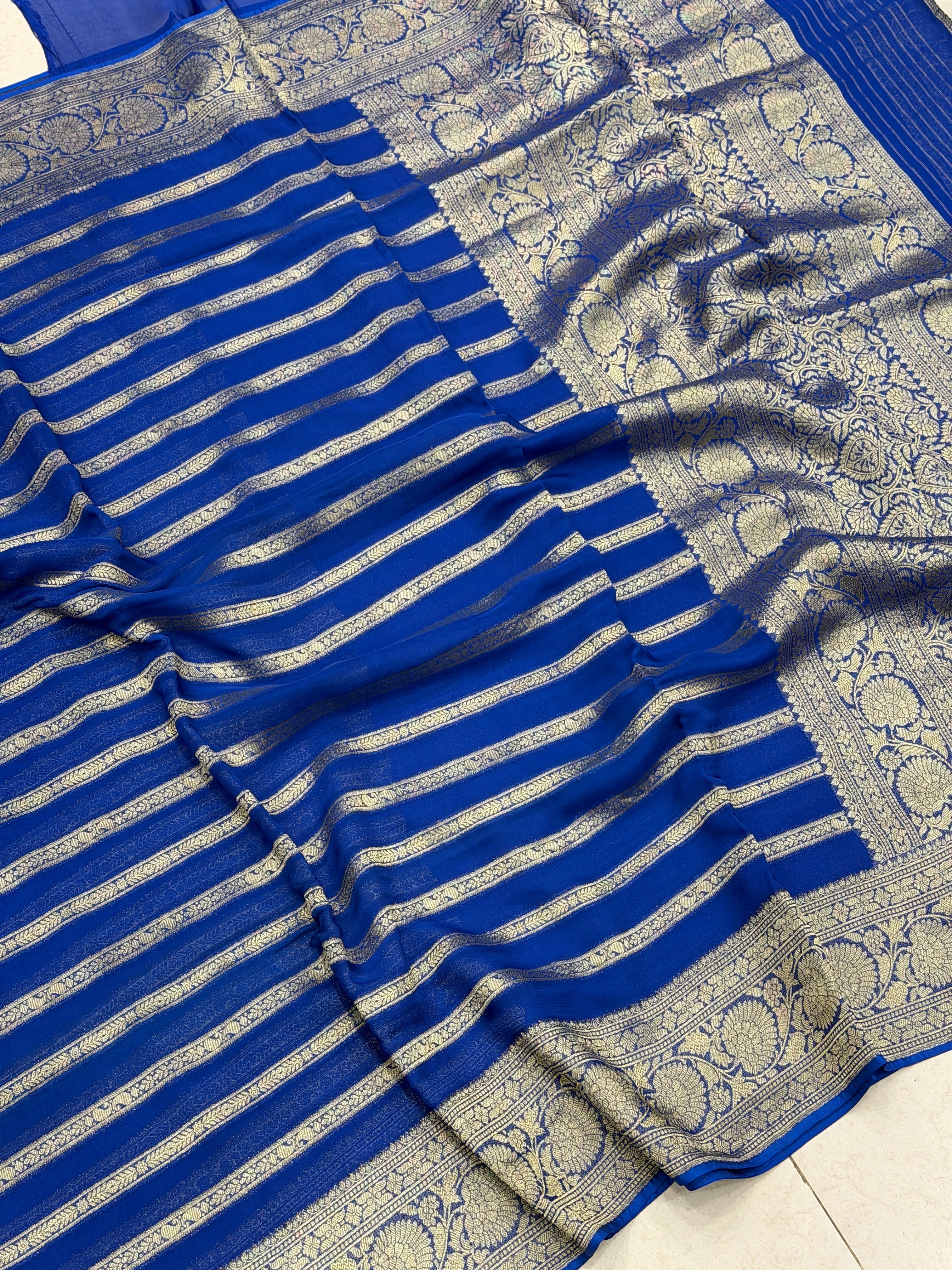 Royal Blue Contemporary Banarasi Khaddi Georgette Saree