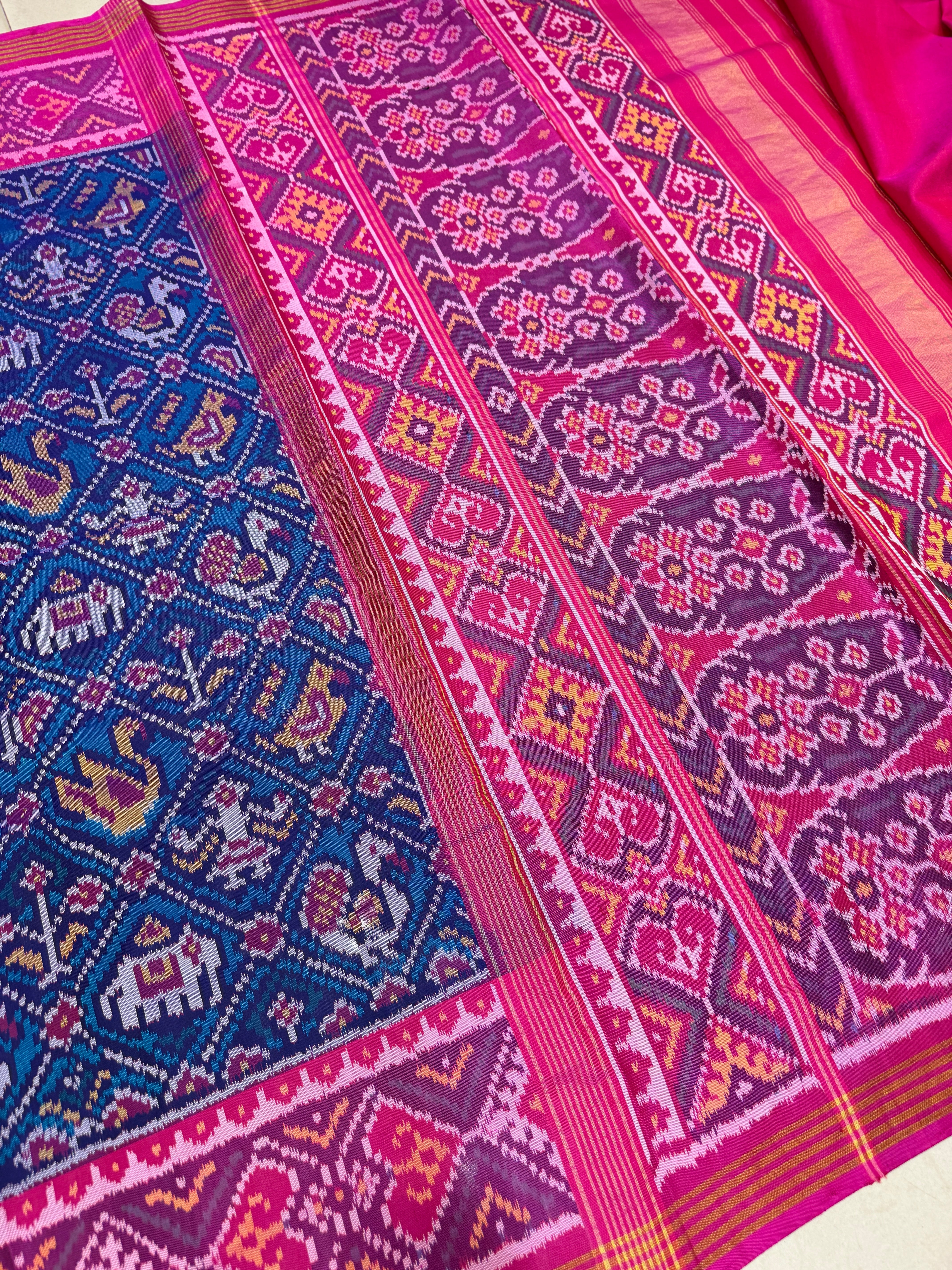 Blue Rani Thambali Ma Figures Pure Silk Patan Patola Handloom Saree