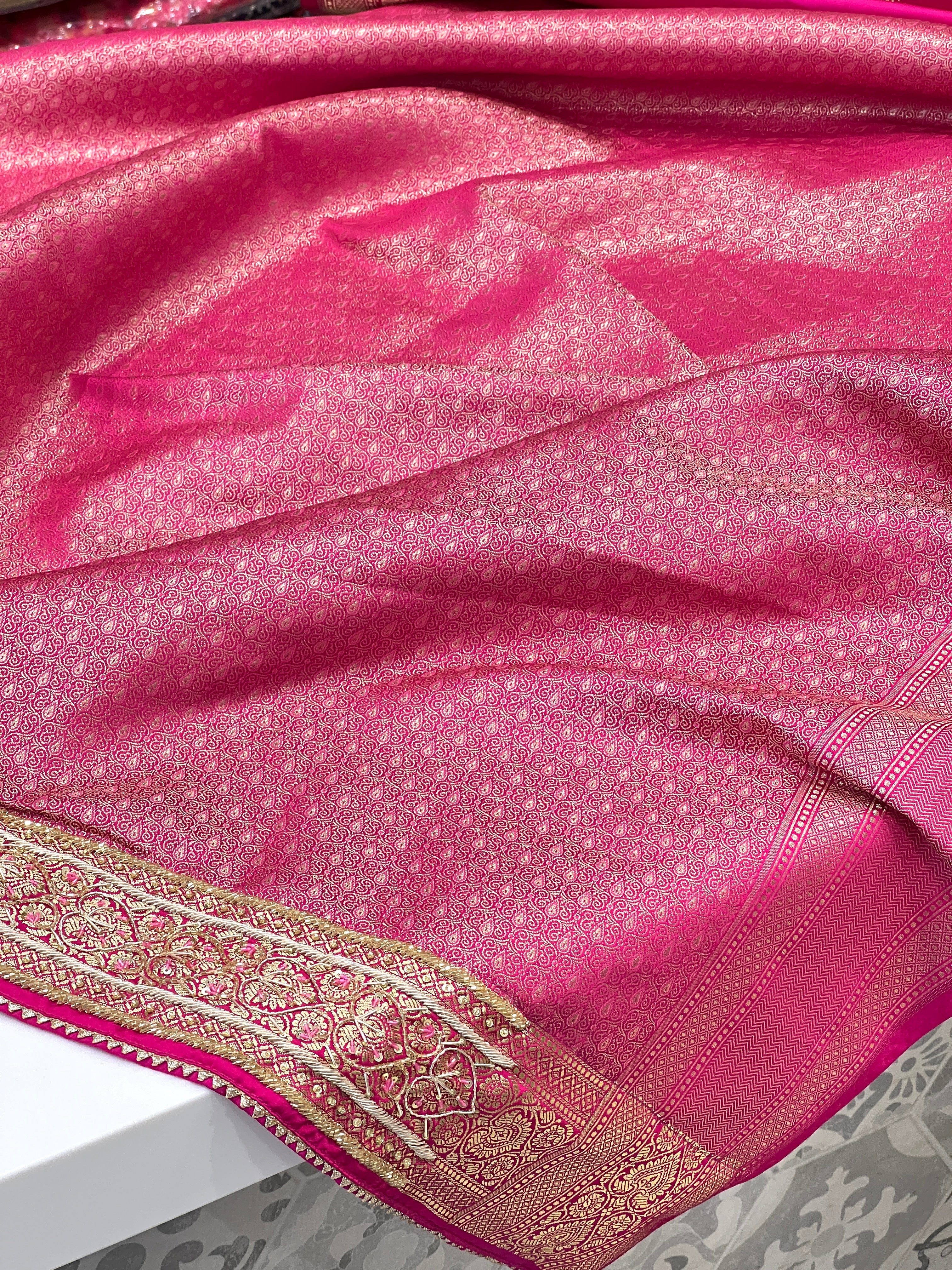 Rani Banarasi Silk Jaal Zardosi Embroidery Saree