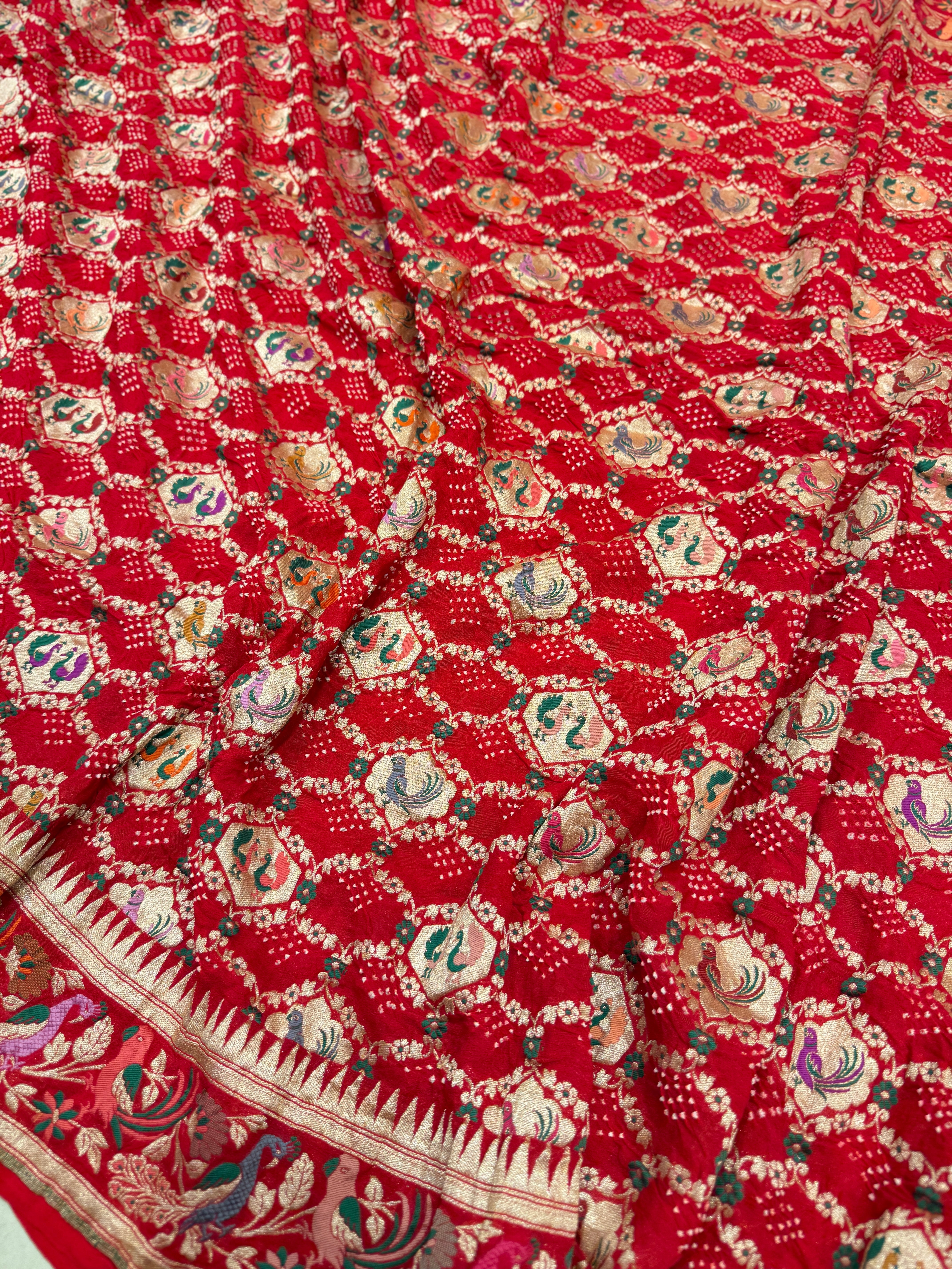 Red Paithani Style Meenakari Rai Bandhej Georgette Bandhini Saree