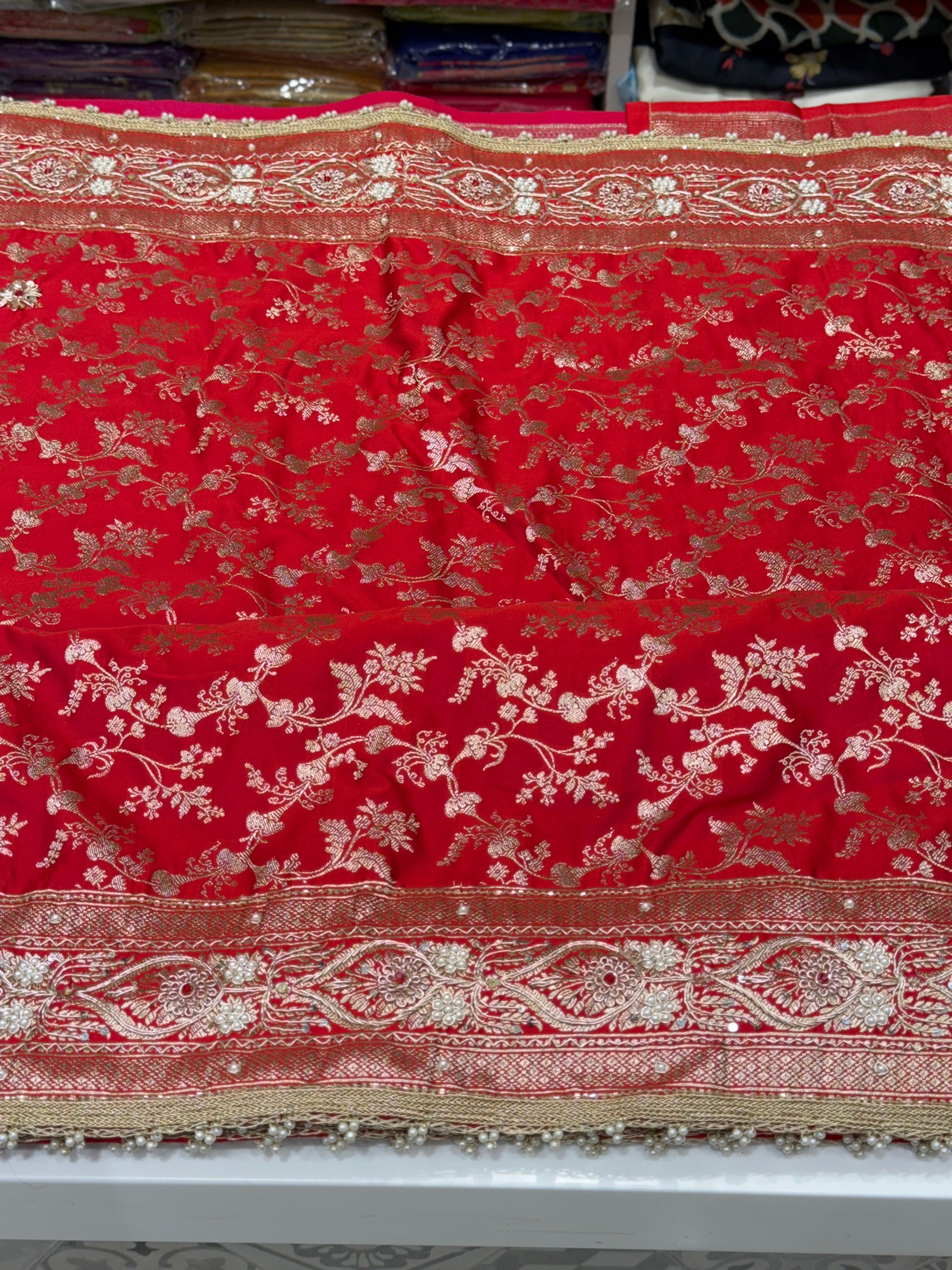 Red Banarasi Crystal Embroidery Saree