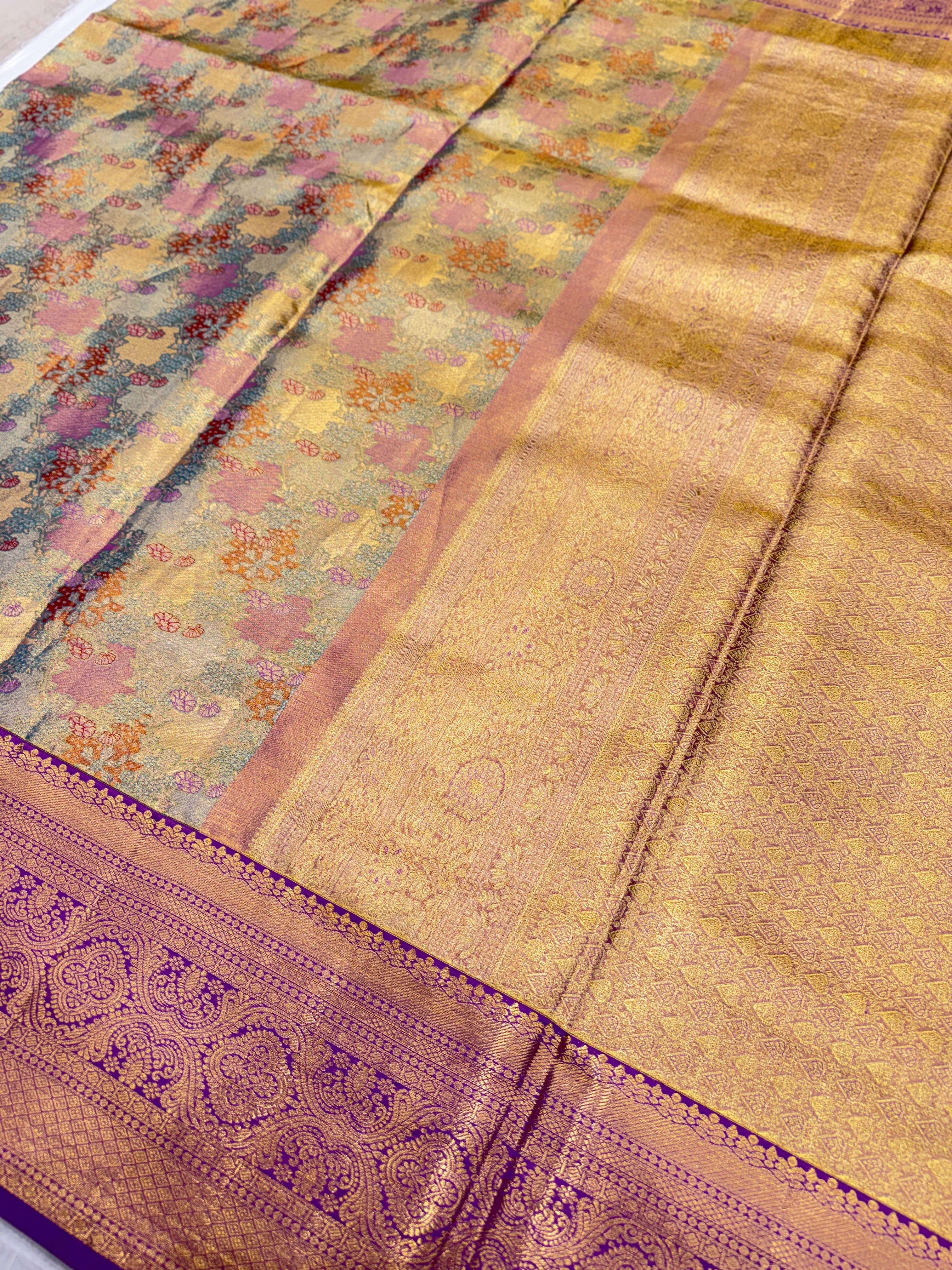 Violet Meenakari Handloom Kanjivaram Tissue Silk Saree