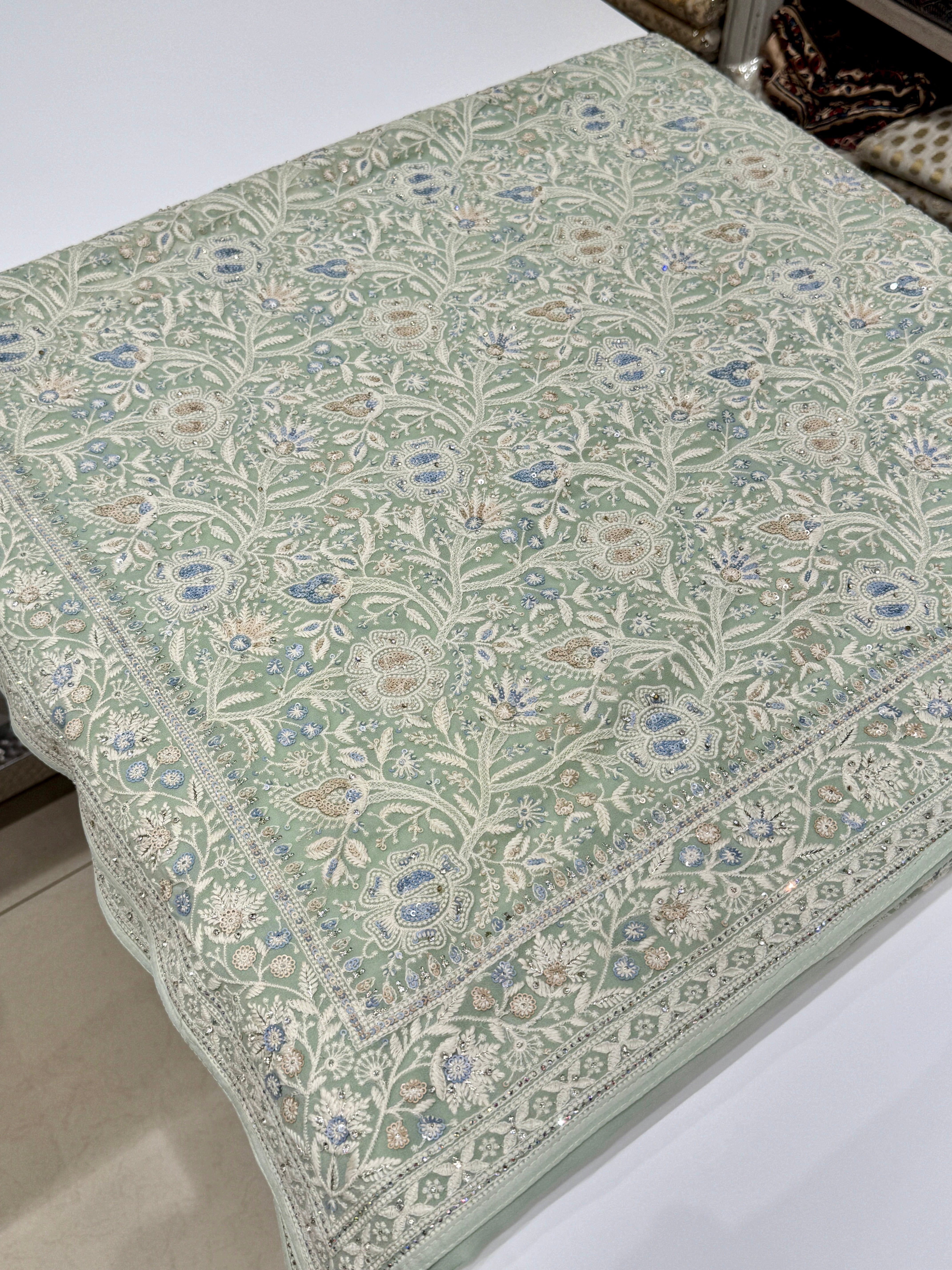 Pista Green Chikankari Saree
